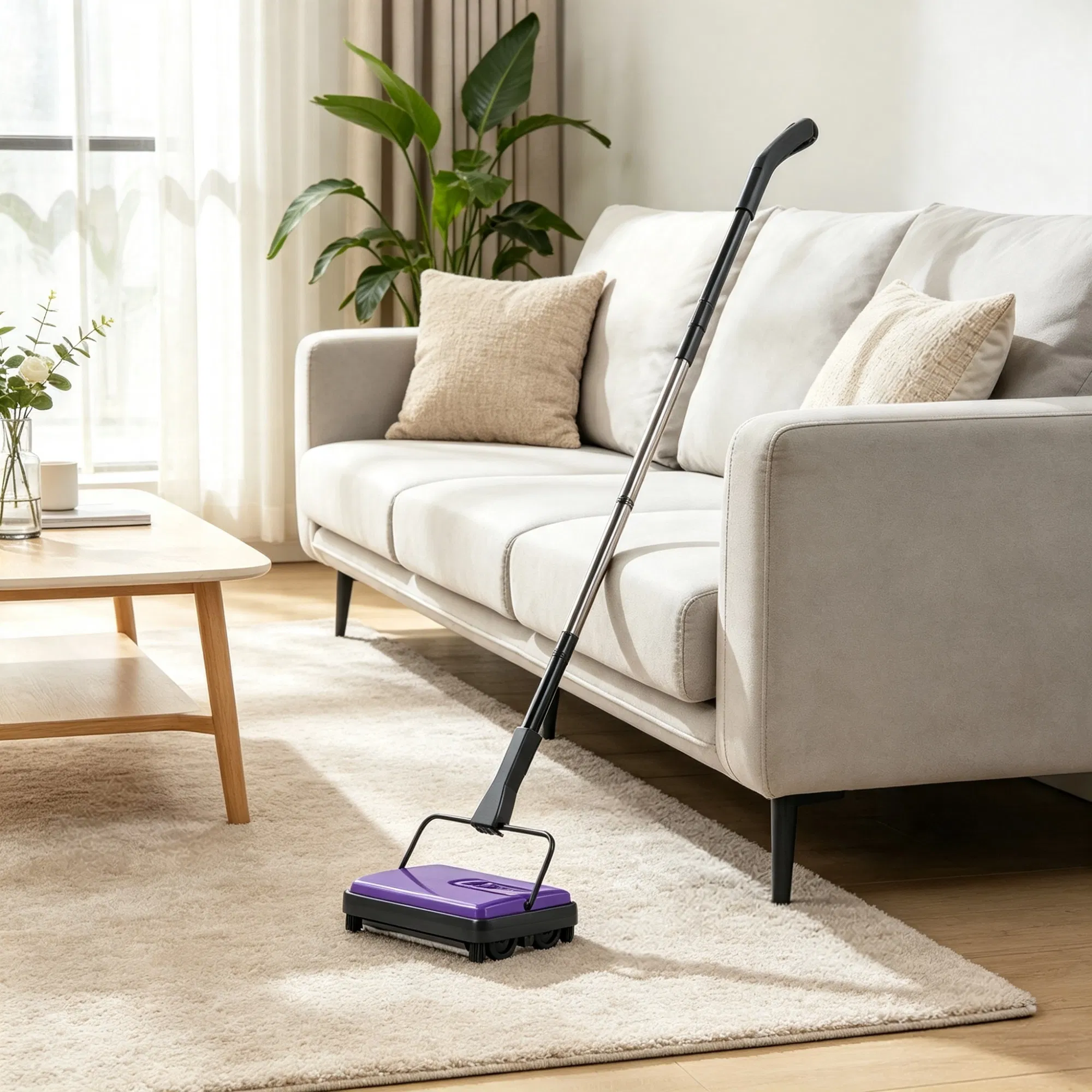 6.7" Manual Carpet Sweeper, Floor Sweeper with 300 ml Dustbin for Pet Hair & Home Office photo 1