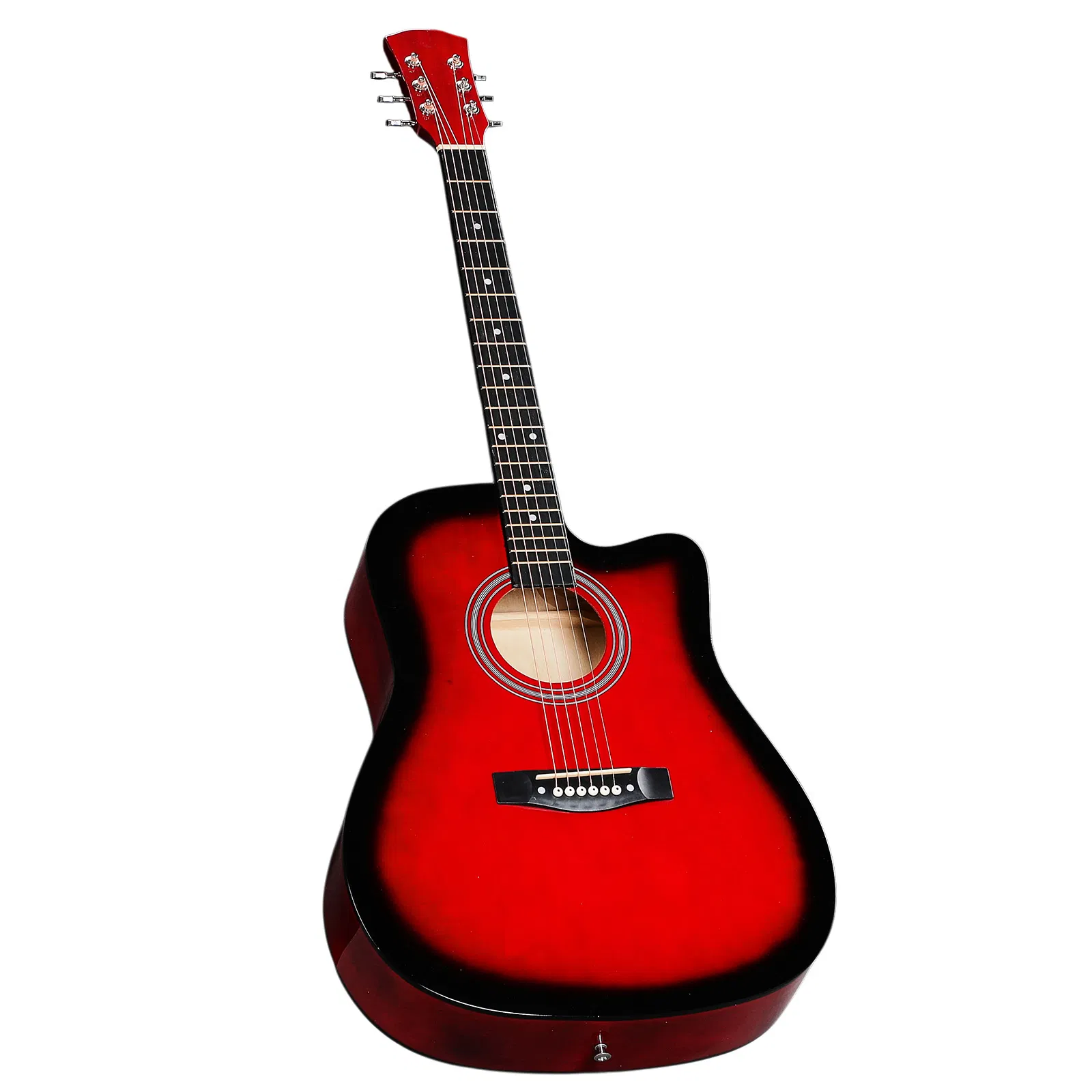 Turn red 41-inch Dreadnought barrel-shaped cutaway acoustic guitar with pick, strings, capo, gig bag, tuner, wrench tool, and shoulder strap photo 8