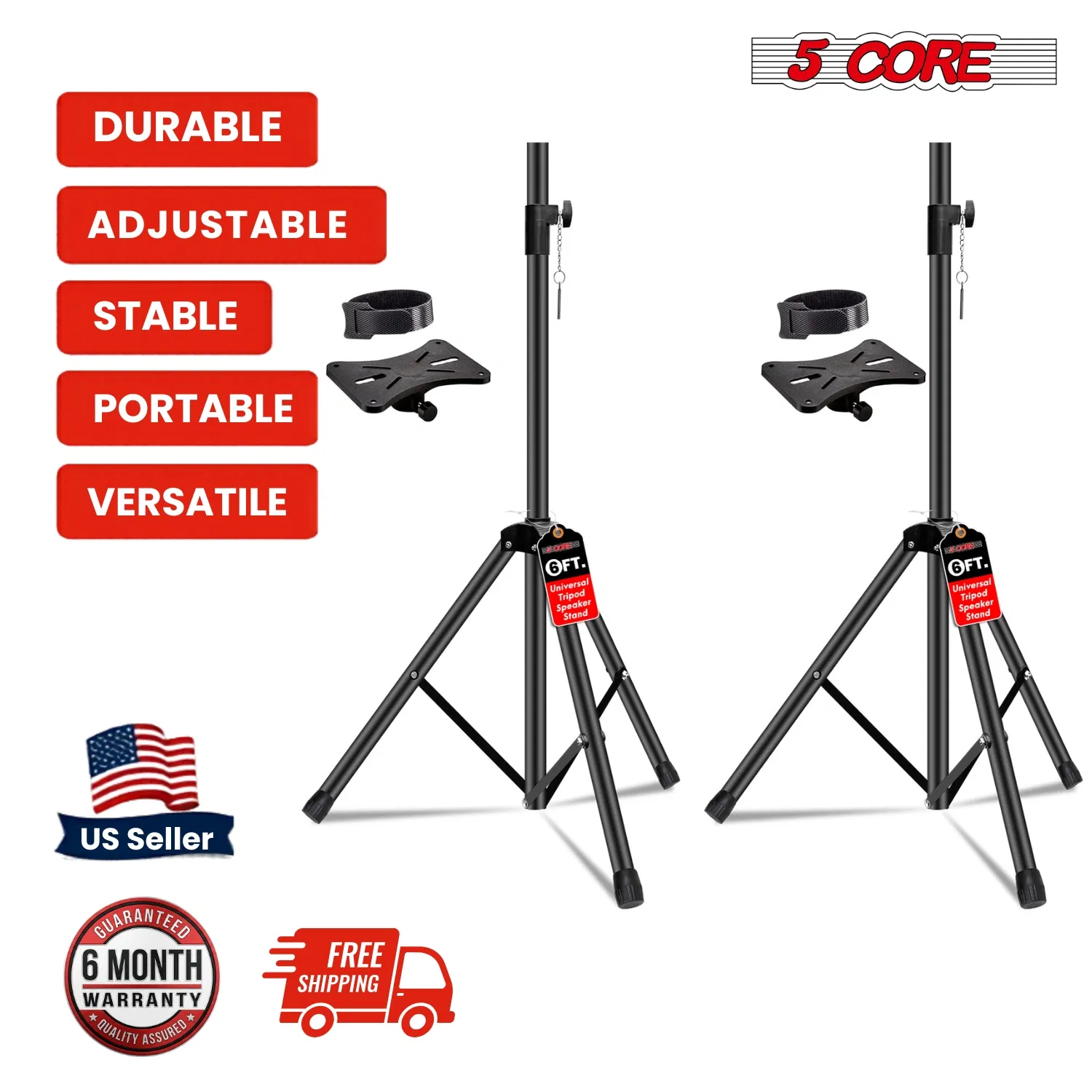 5 Core Speaker Stand 2Pcs Tripod Floor Tall Adjustable Up to 72 Inch DJ Studio Monitor Stands Pole Mount photo 5