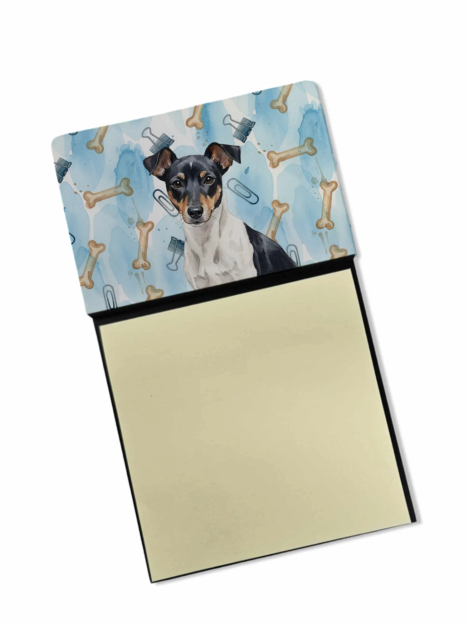 Black and White Rat Terrier Coworker Watercolor Sticky Note Holder Refillable Dispenser Desk Accessory 3x3 Pad Gift photo 1