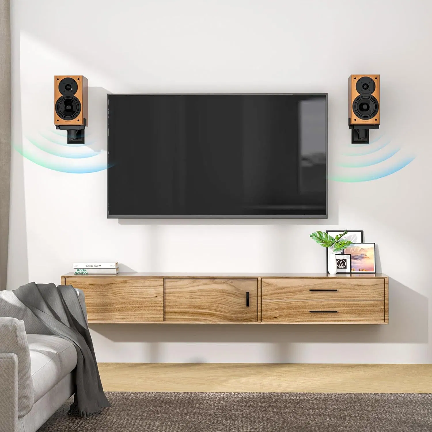 Speaker Wall Mount Adjustable Shelf Holder Swivel 180 Degree Bookshelf Brackets - 15 Inch Space for Speakers Pair Holds Upto 55lbs - WST 04-15 Pair photo 3