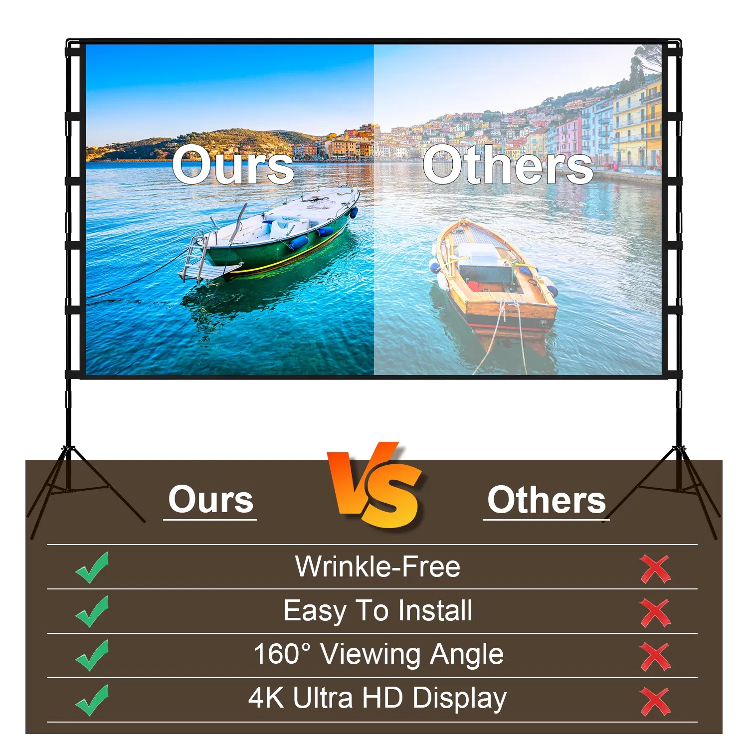 100-120" Portable Projector Screen with Stand, Foldable & Anti-Crease, HD 4K Movie Screen for Outdoor/Indoor Use, Home Theater, Parties & Business Presentations - Includes Carry Bag photo 6