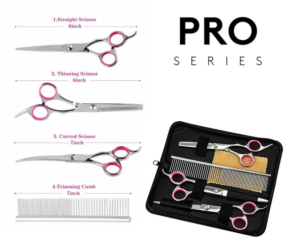 Pet Dog Grooming Scissors Stainless Straight Curved Thinning Shears Trimmer Kits photo 4