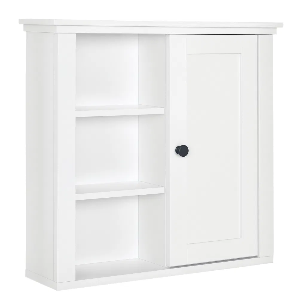 Bathroom Wall Cabinet, Wall Mounted Medicine Cabinet with 3 Open Shelves and Storage Cupboard for Laundry Room, White photo 7