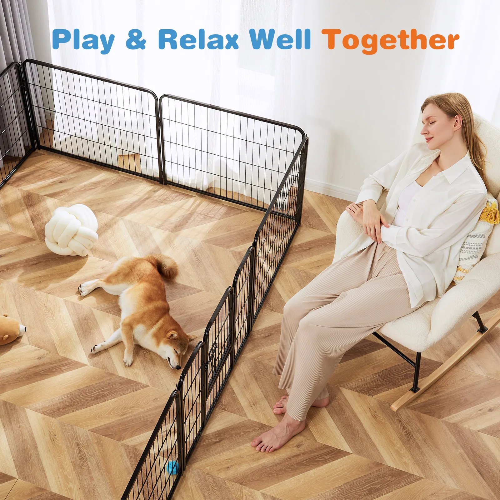 Dog Playpen Indoor Fence Height Metal Exercise Pen with Door Small Puppy/Medium/Large Dogs Animal Pet for Outdoor, Garden, Yard photo 4
