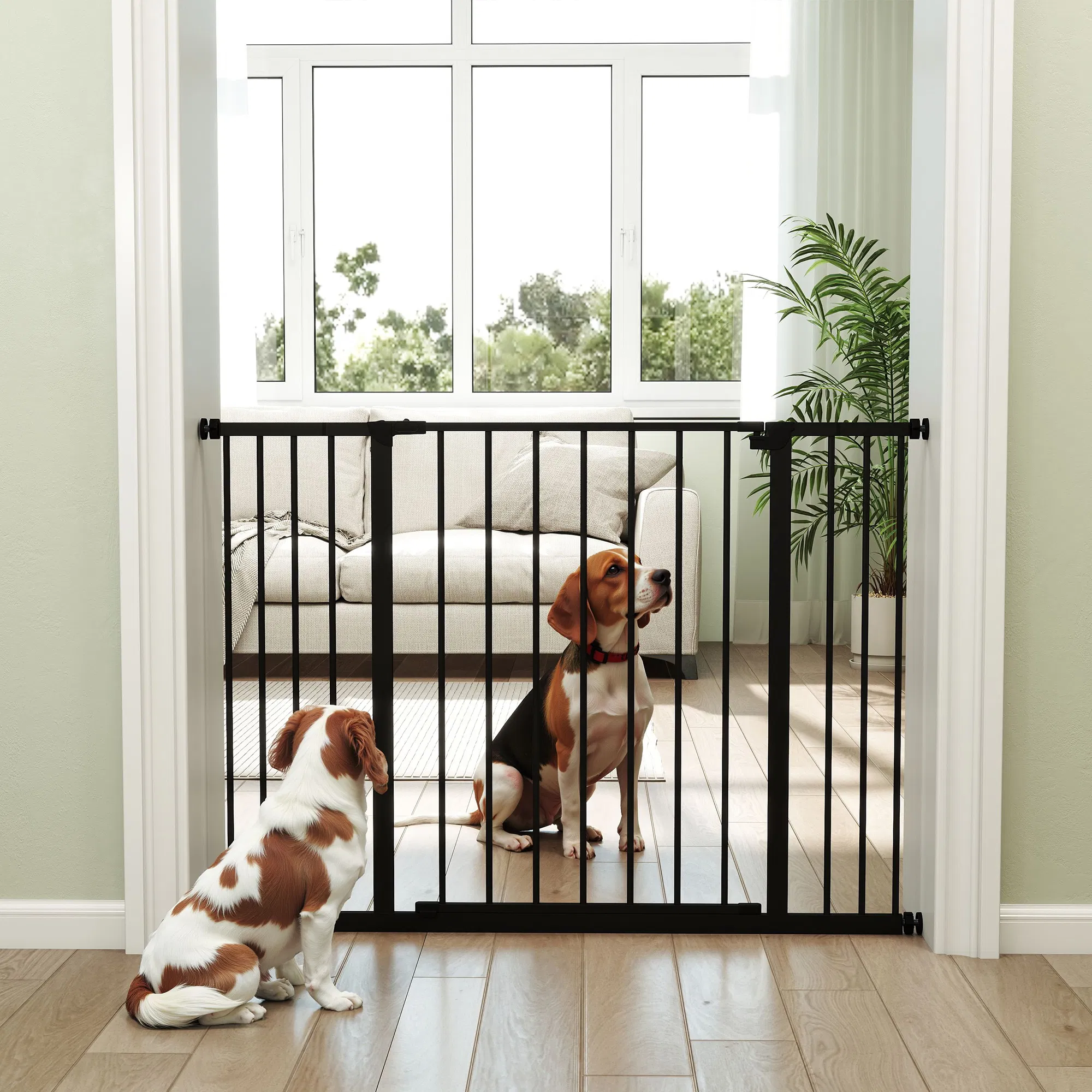 Pressure Fit Dog Gate Pet Barrier for stairs doorway, 29.9''- 42.1'' Width Black photo 4