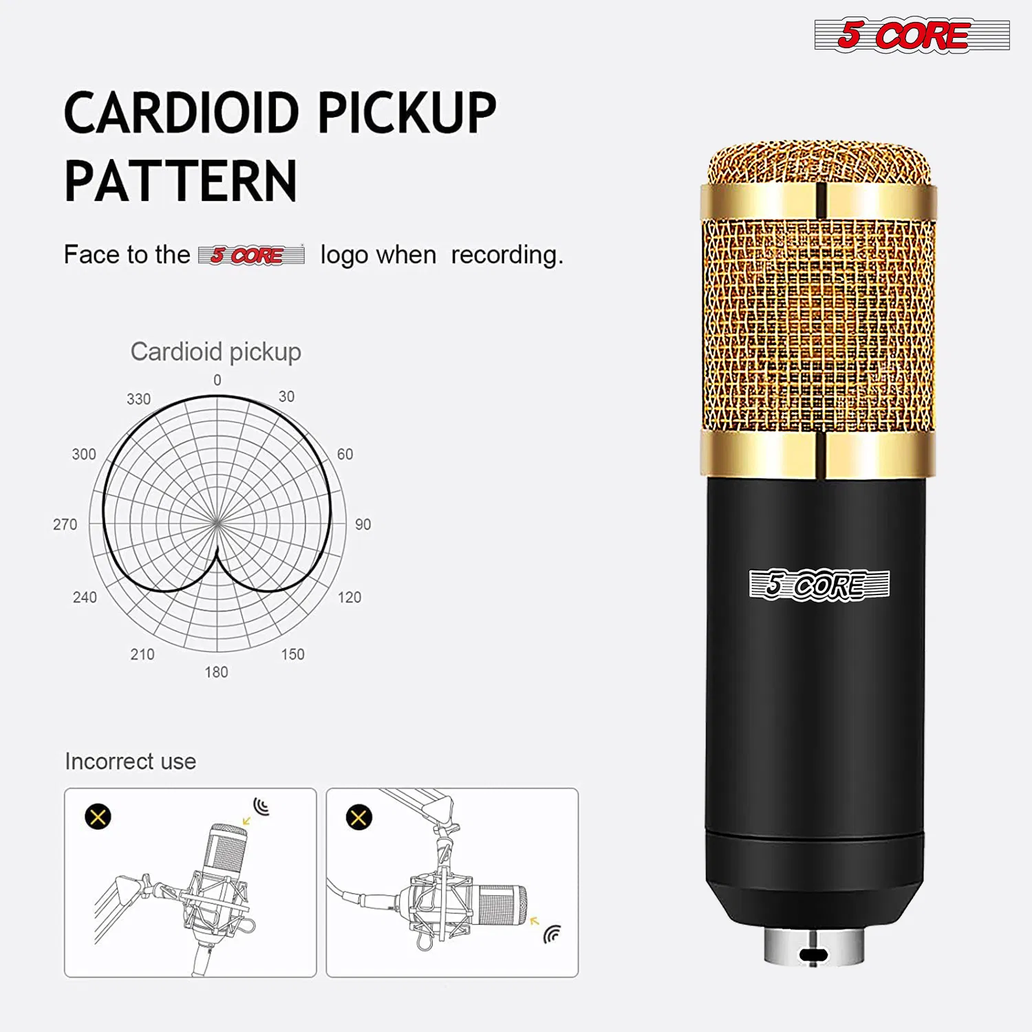 5 CORE Condenser Microphone Bundle, Podcast Equipment Bundle w/Mixer, Mic Arm Stand, Shock Mount, Pop Filter & Headphone for Vocal Studio Recording Broadcasting YouTube Live Streaming - RM 8 BG photo 8