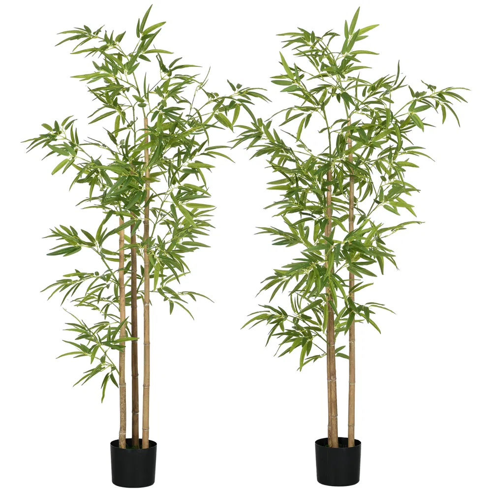 Set of 2 6ft Artificial Tree, Indoor Fake Bamboo with Pot, for Home Office Living Room Decor photo 7