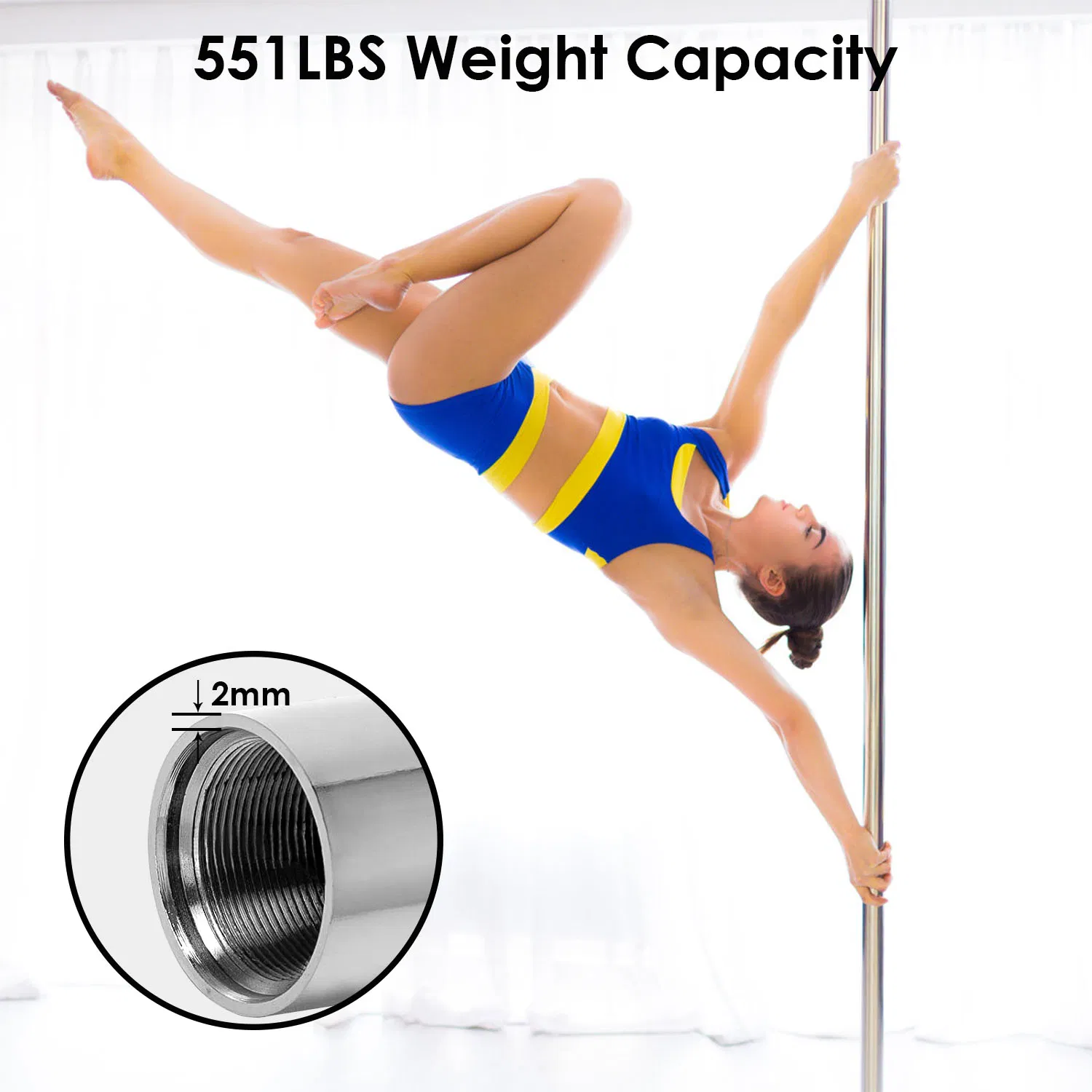 Stripper Dance Pole 45mm Spinning Static Dancing Pole with 88-108.1in Adjustable Height 551LBS Weight Capacity for Fitness Exercise Party Home Club Gym photo 4