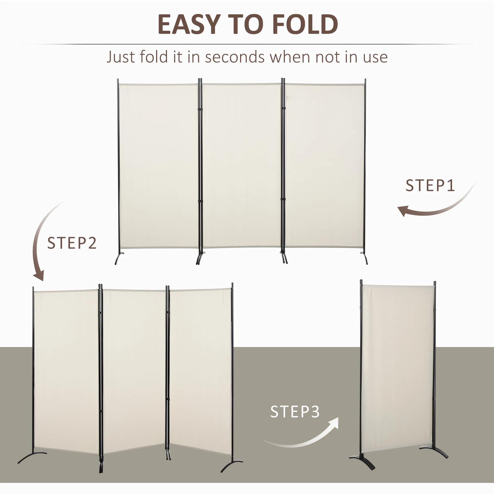 6' 3 Panel Room Divider, Double Hinged Folding Wall Divider, Indoor Privacy Screen for Home Office, Beige photo 3
