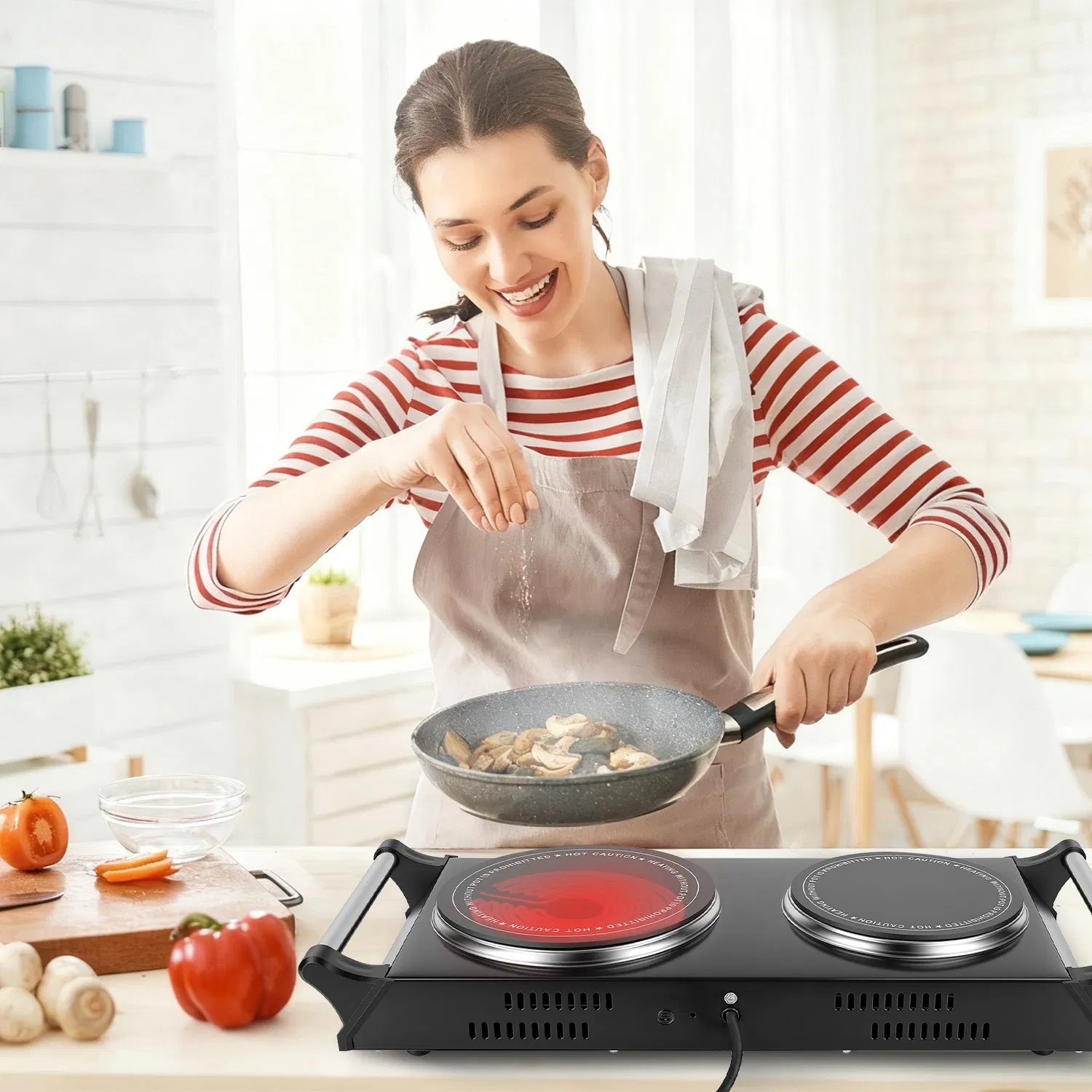 Dual Hot Plate Electric Cooktop - 800W+1000W Power, 6.3in+7.5in Silicon Crystal Glass Plates, 5 Stepless Heating Gears, Thermostat Control & Easy Cleaning, Portable for Dorms/RVs/Camping photo 1