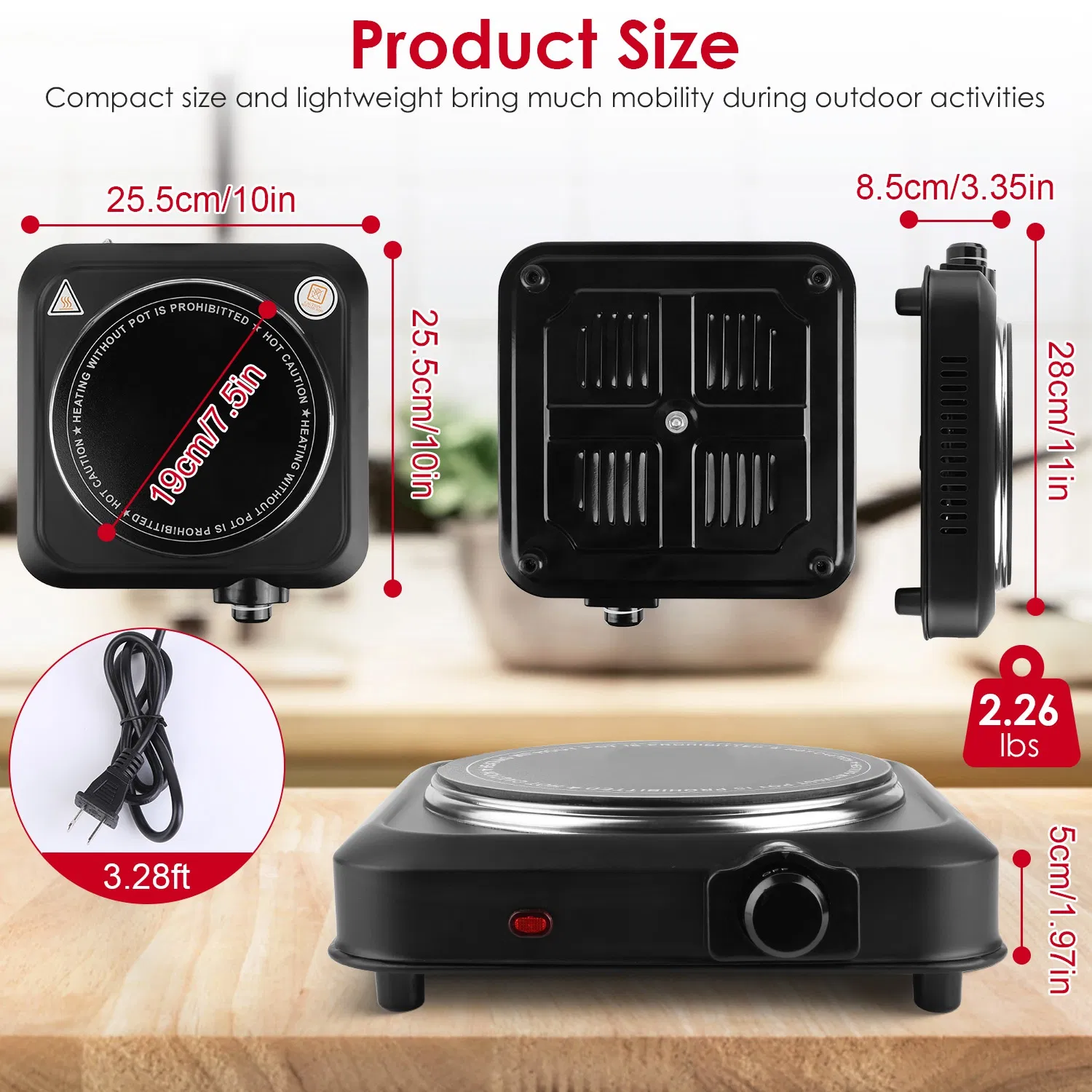 1200W Electric Infrared Single Burner Portable Heating Hot Plate Stove Countertop RV Hotplate with 7.5' Glass Cooktop Stepless Temperature Adjustments for Home RV Camp photo 4