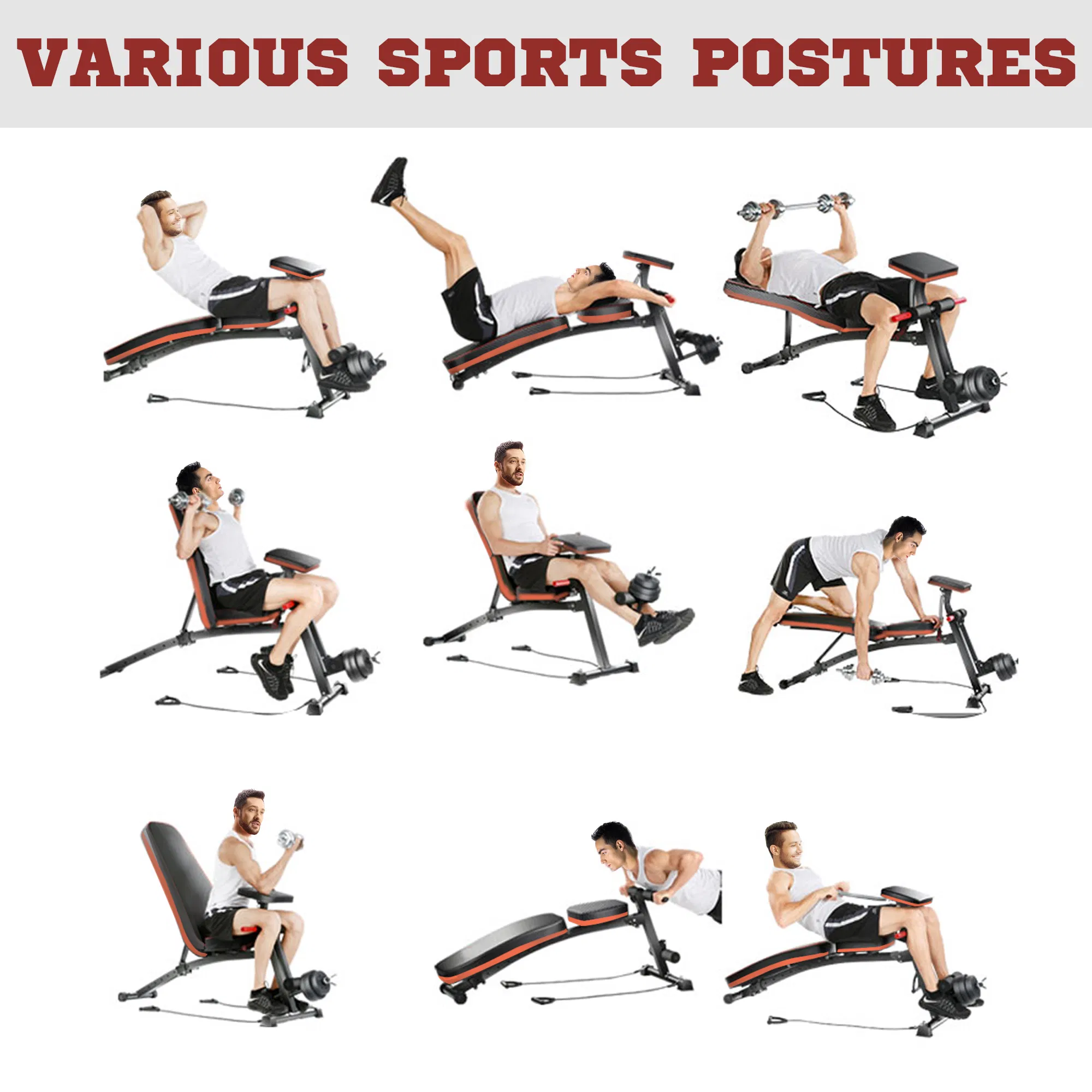 Foldable Press Bench Adjustable Dumbbell, Weight Training Bench Exercises Gym Chair, Black & Red photo 5
