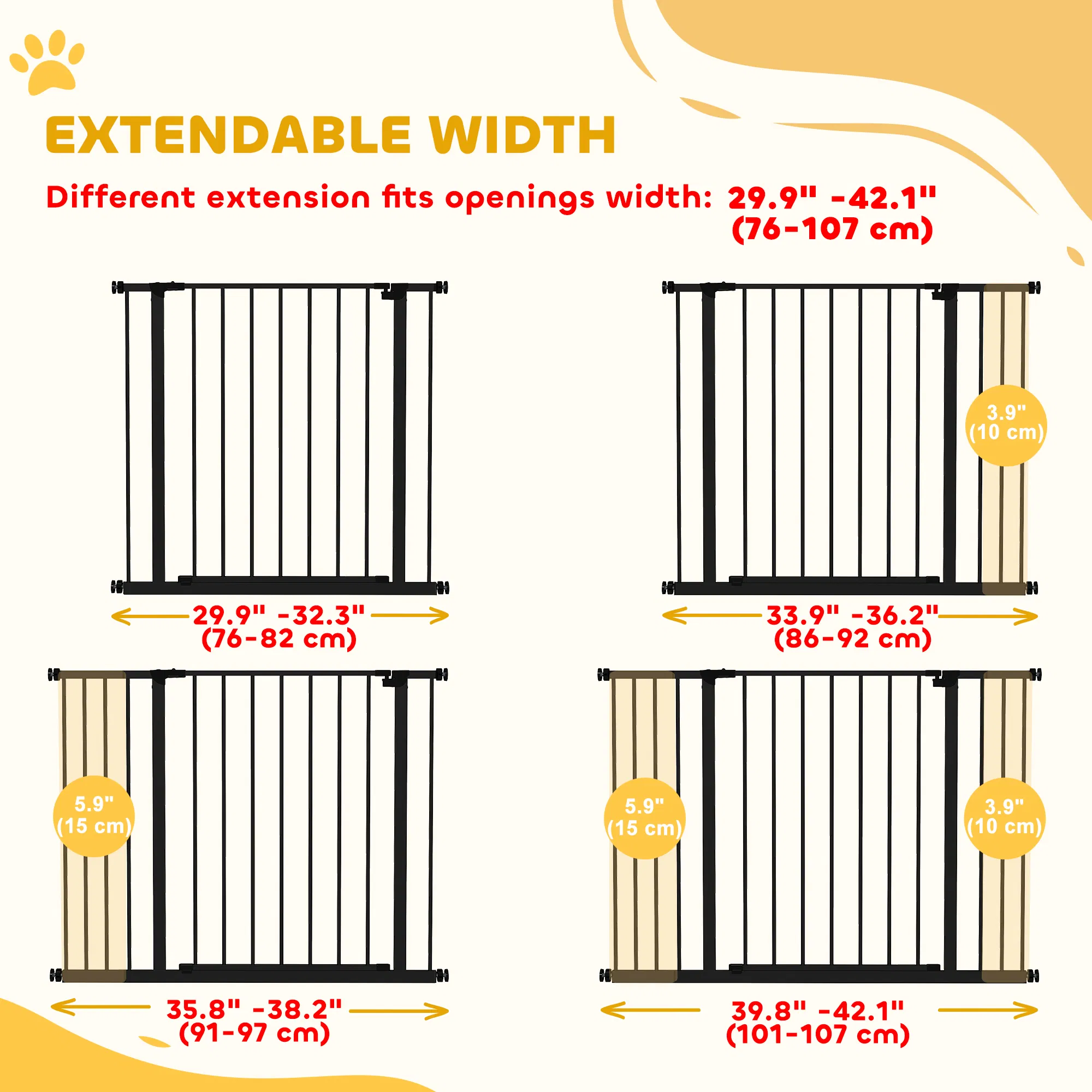 Pressure Fit Dog Gate Pet Barrier for stairs doorway, 29.9''- 42.1'' Width Black photo 3