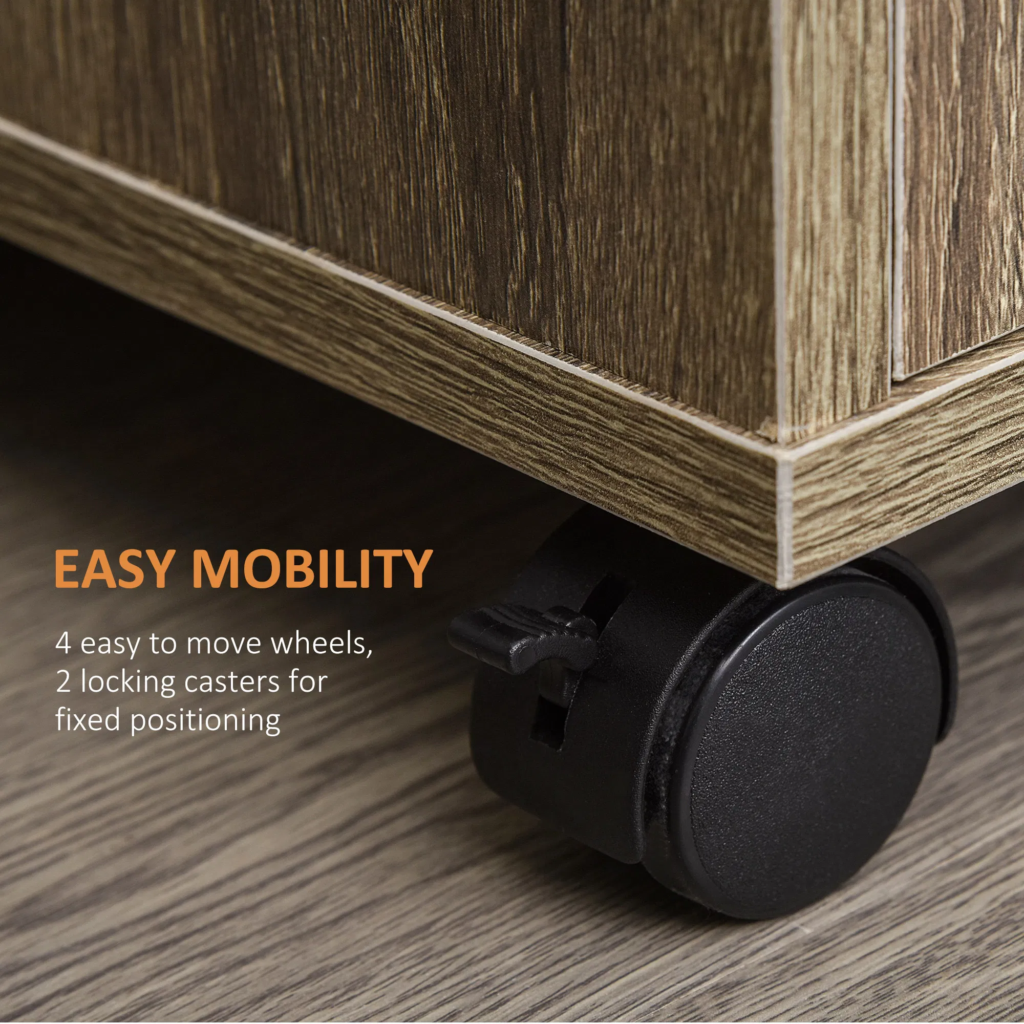 Microwave Cart on Wheels Utility Trolley Storage Sideboard Bookcase with 2-door Cabinet, Grey Wood Grain photo 4