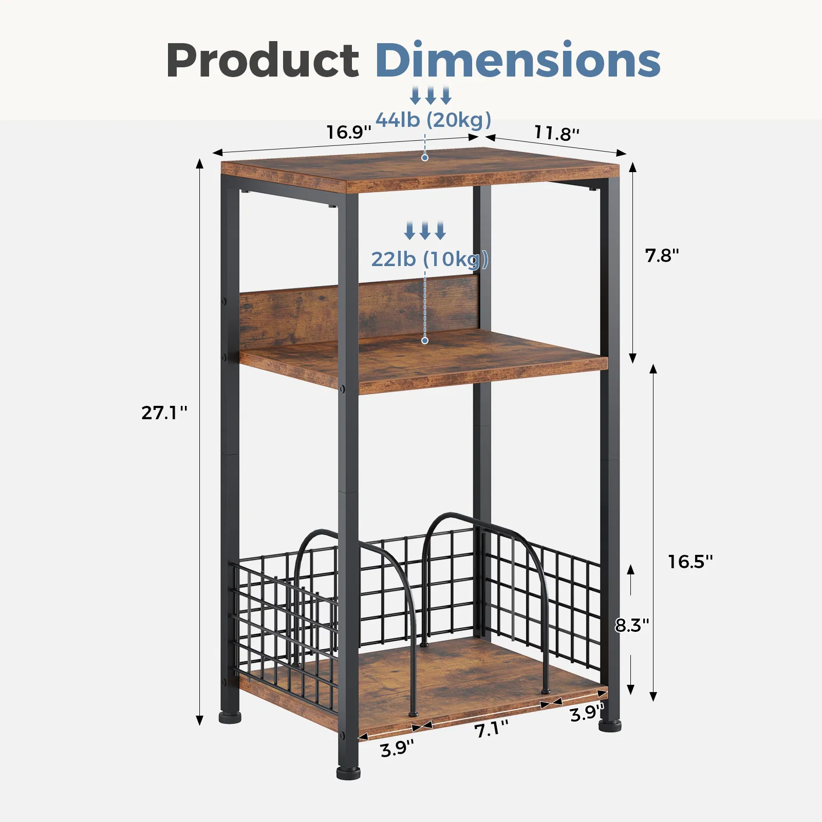 3-Tier Turntable Stand with Vinyl Storage for 100 Albums, Combined CD & DVD Racks, End Side Table for Living Room photo 5