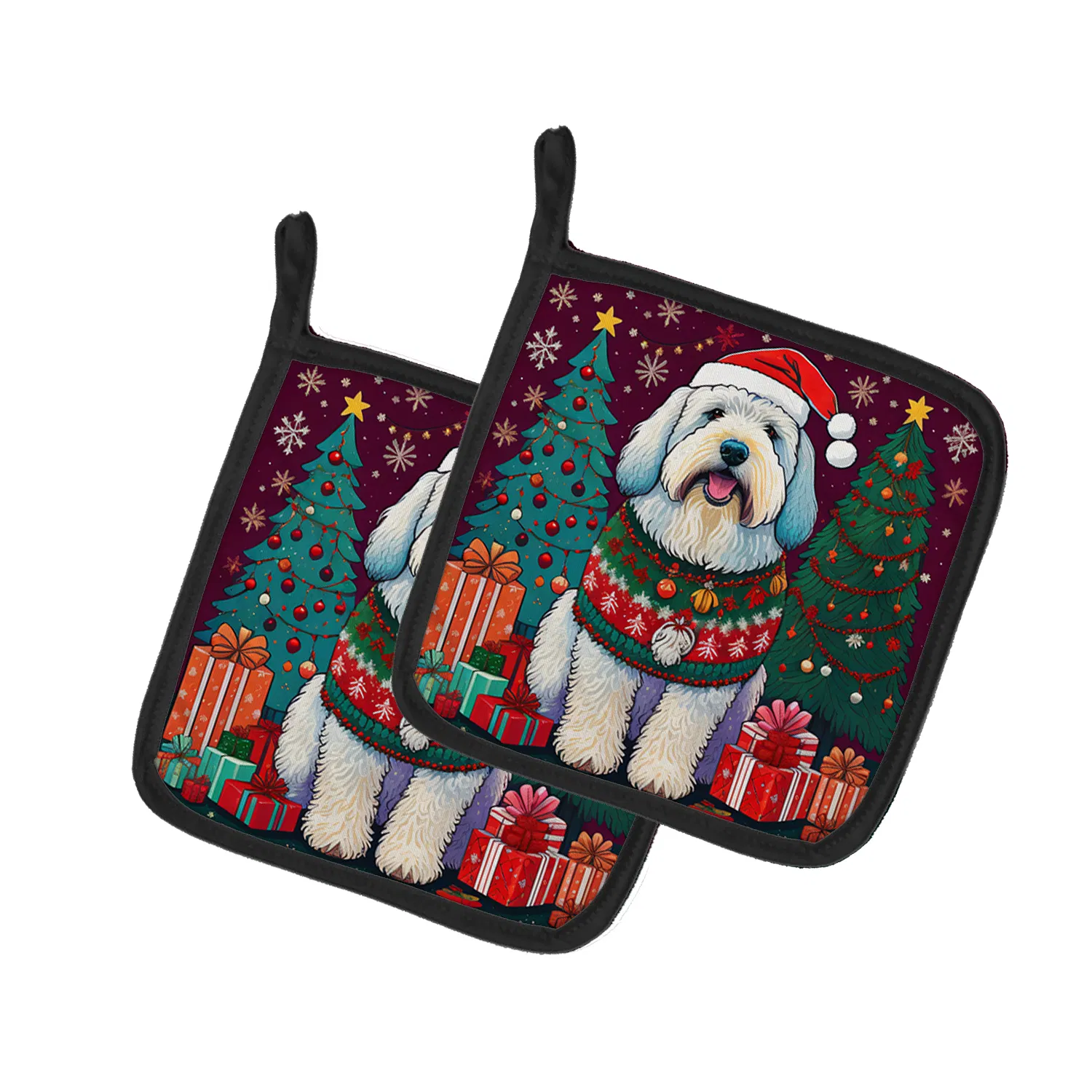 Old English Sheepdog Christmas Pair of Pot Holders Kitchen Heat Resistant Pot Holders Sets Oven Hot Pads for Cooking Baking BBQ, 7 1/2 x 7 1/2 photo 1