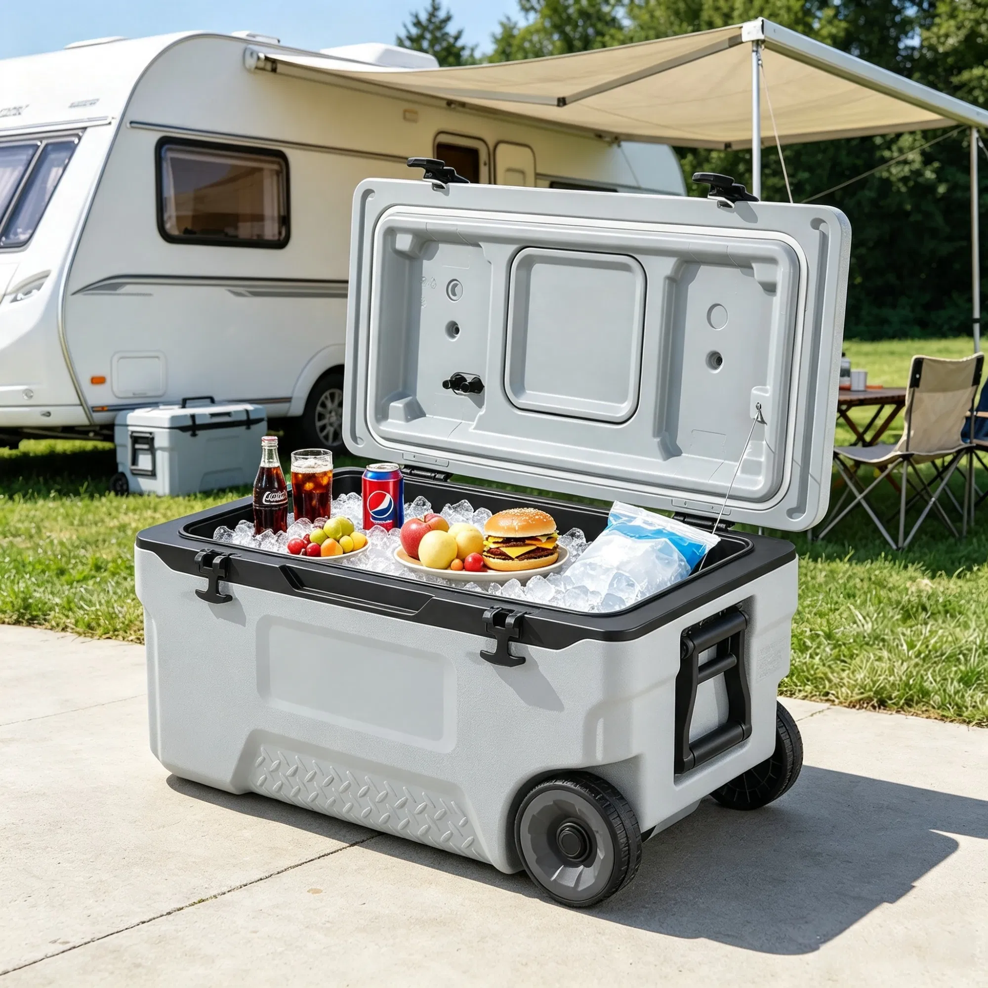 74 QT Portable Wheeled Cooler, Cup Holder & Sturdy Handles, for Family Picnics & Long Trips photo 4
