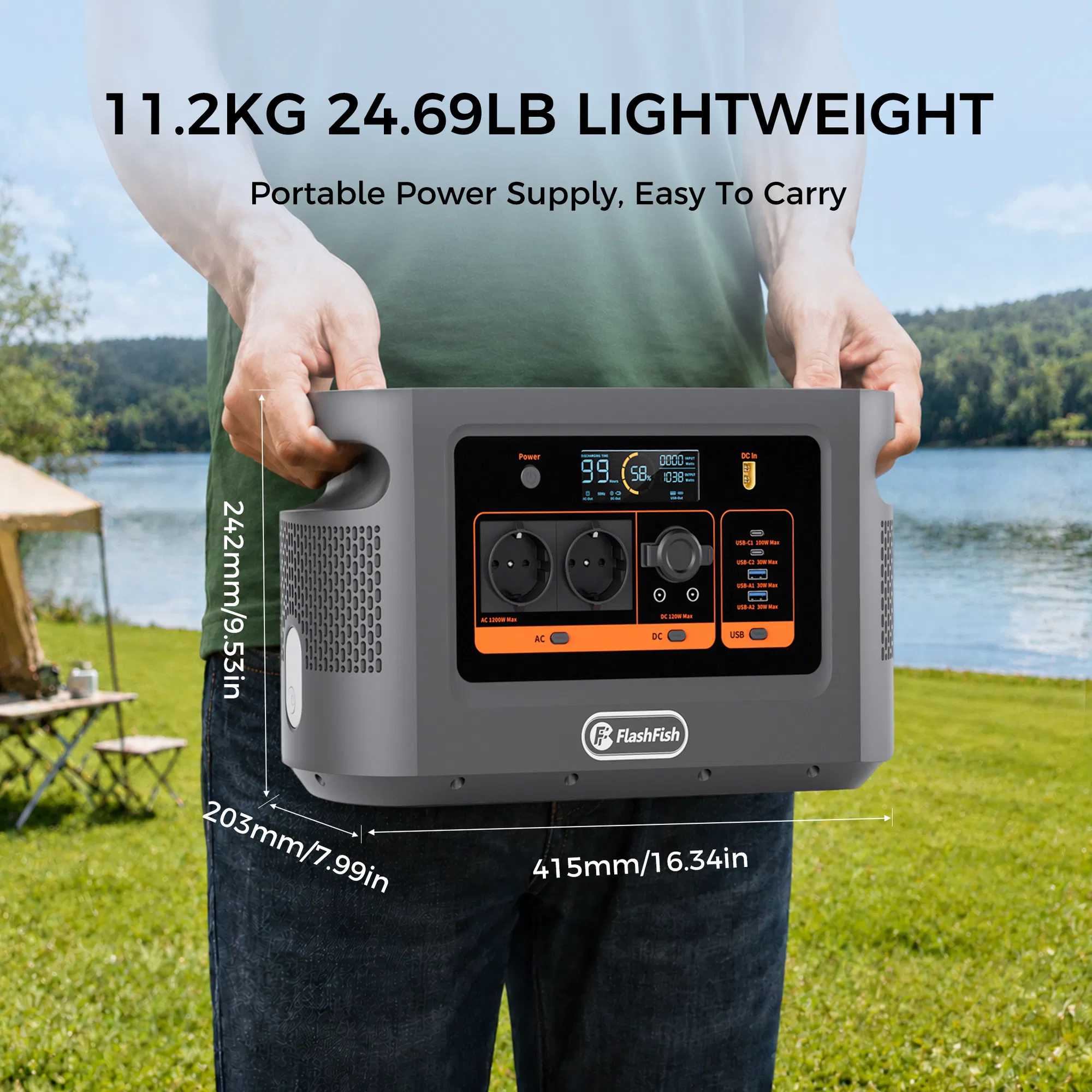 1200W Portable Power Station, 1008Wh | 1200W LiFePO4 Safety Battery Pack, LED Light | 960W Fast Charging | Smart Display | Smart Temperature Control, Suitable for Home, Camping, and Emergency Use photo 7