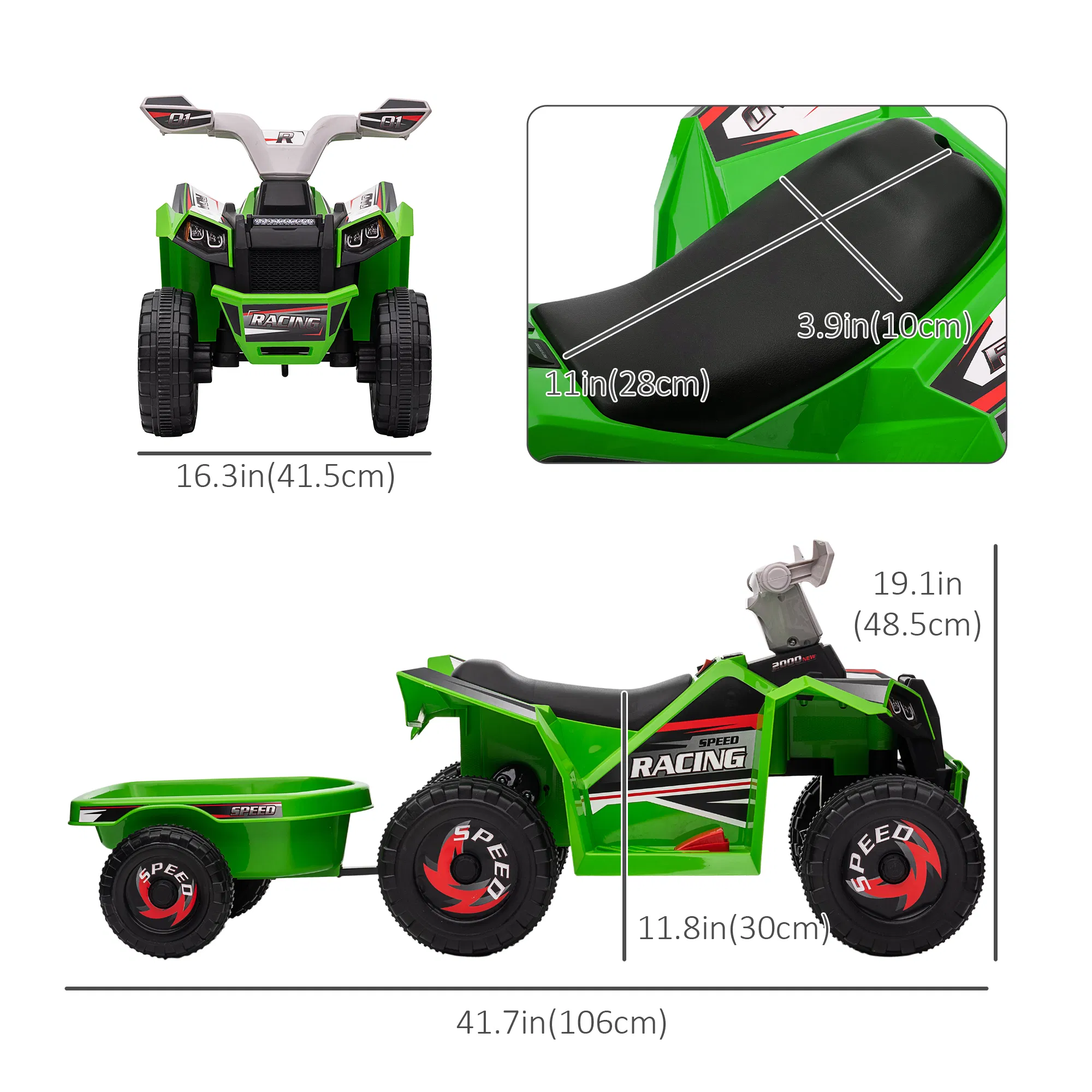 6V Electric Toy Car with Back Trailer, Forward Backward, Wear-Resistant Wheels for Ages 18-36 Months, Green photo 4