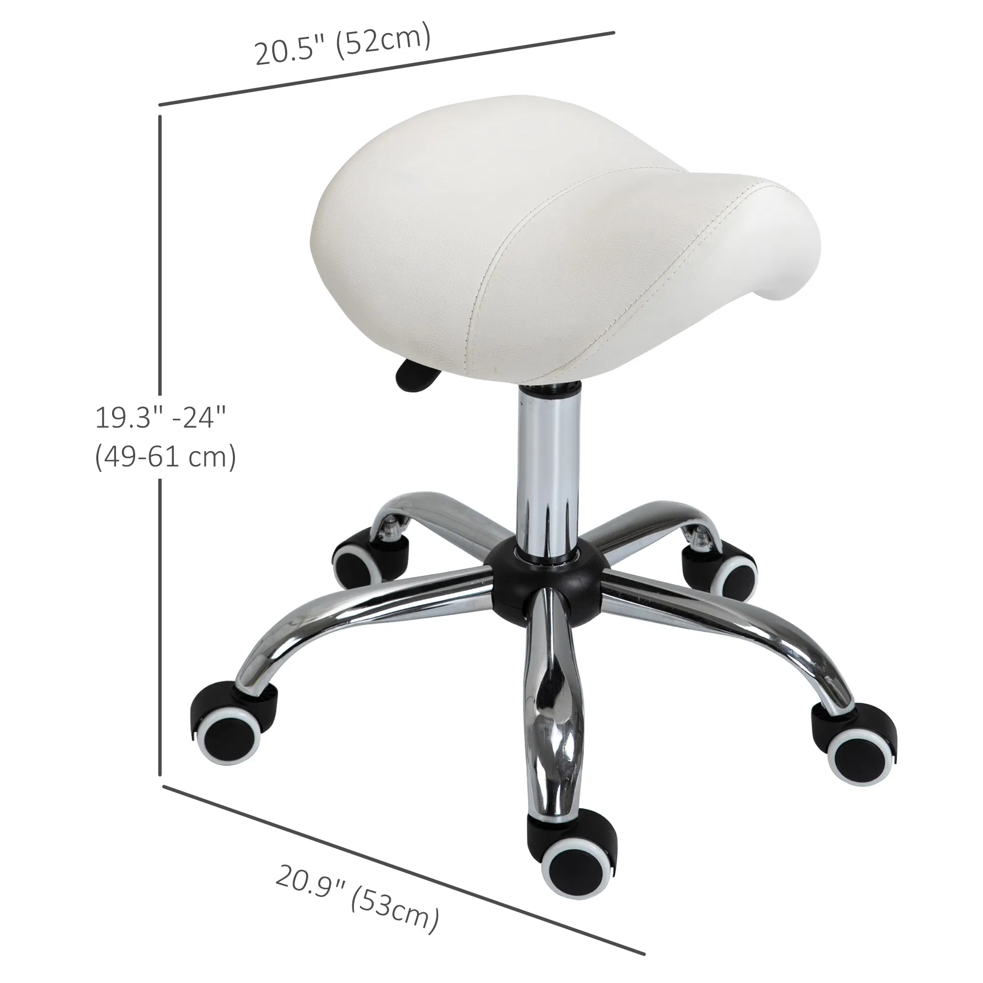 Cream White Rolling Salon Stool: Adjustable Hydraulic Swivel Saddle Chair, PU Leather Spa Beauty Seat photo 4
