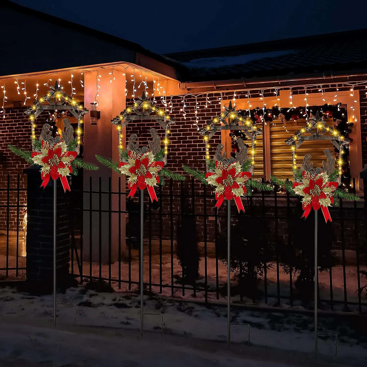 2 Pcs Nativity Scene Outdoor Yard Stakes Metal Christmas Light Decorations LED Christmas Decorations Nativity Scene Outdoor Solar Outdoor Lighted Nativity Scene for Pathway Garden Lawn (Classic) photo 3