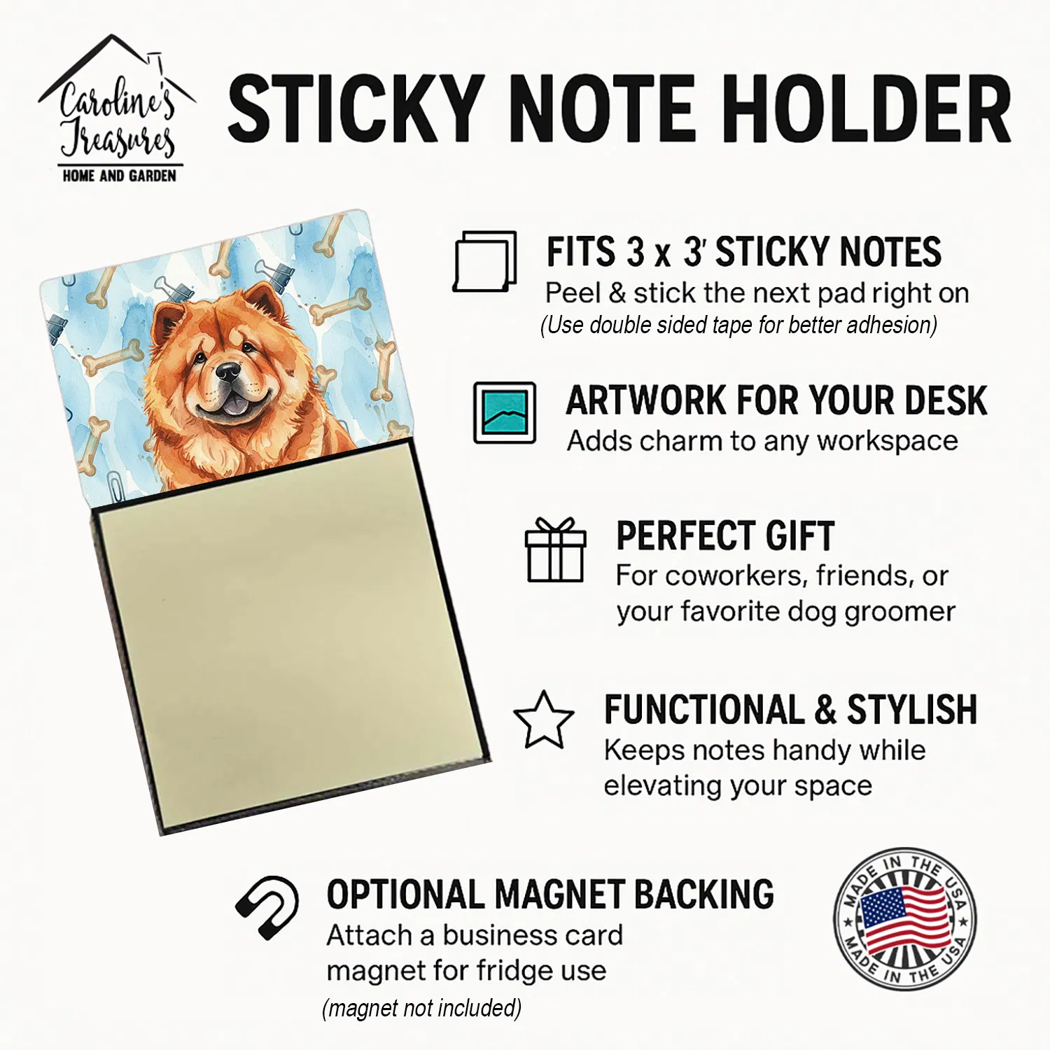 Red Chow Chow Coworker Watercolor Sticky Note Holder Refillable Dispenser Desk Accessory 3x3 Pad Gift photo 3