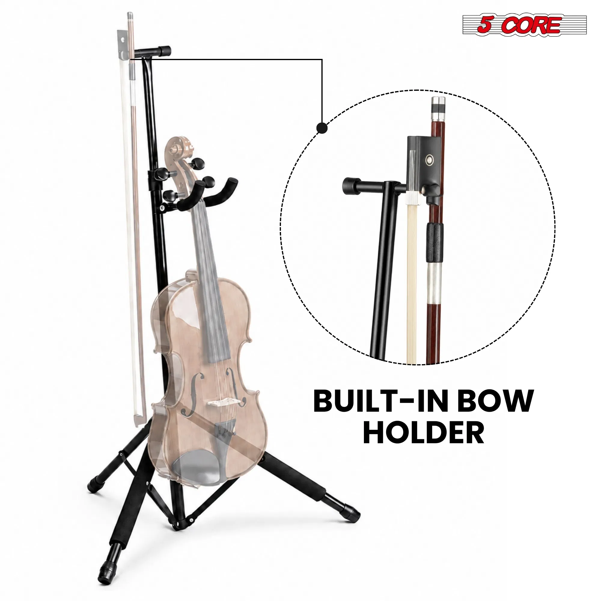 5 Core Violin Stand with Bow Holder Adjustable Heavy Duty Cello Banjo Mandolin Holder photo 4
