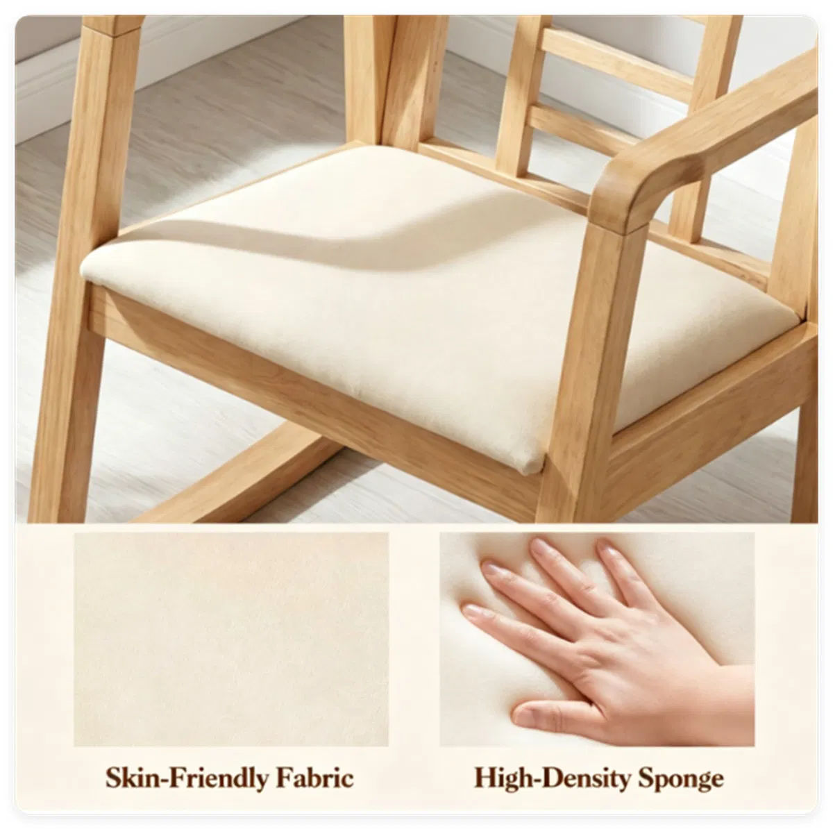 Heavy-Duty Solid Wood Rocking Chair, Ergonomic Accent Armchair with Breathable Ladder Back for Indoor Relaxation-Natural photo 4