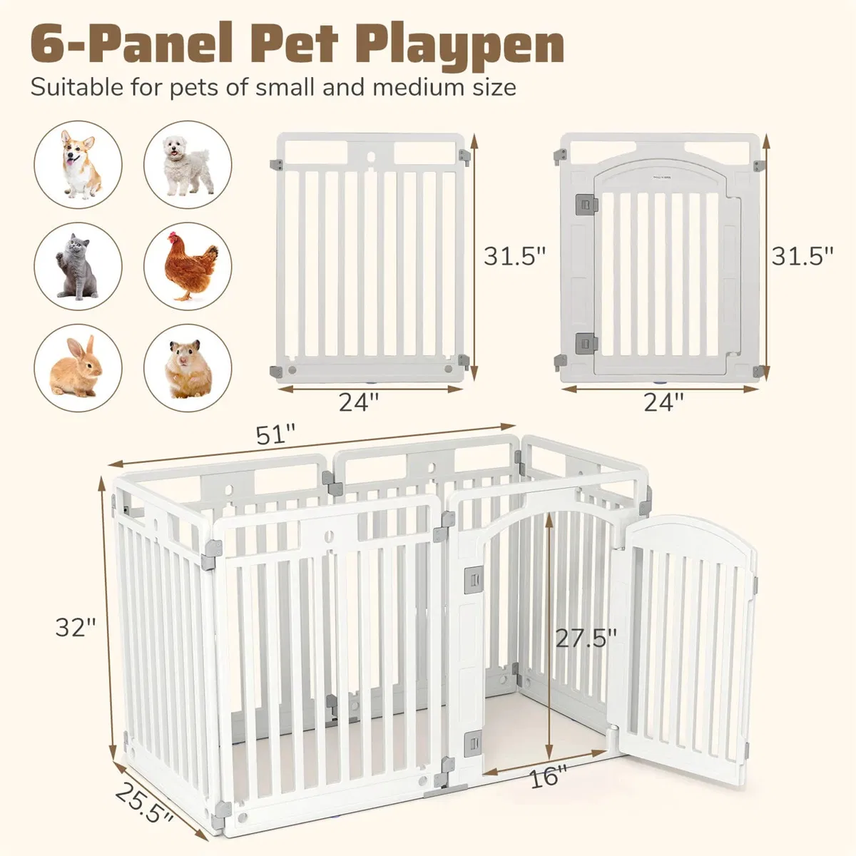 6-Panel HDPE Dog Playpen - Convertible Design (Playpen/Fence), Lockable Door, Suction Cups + Ground Stakes photo 8
