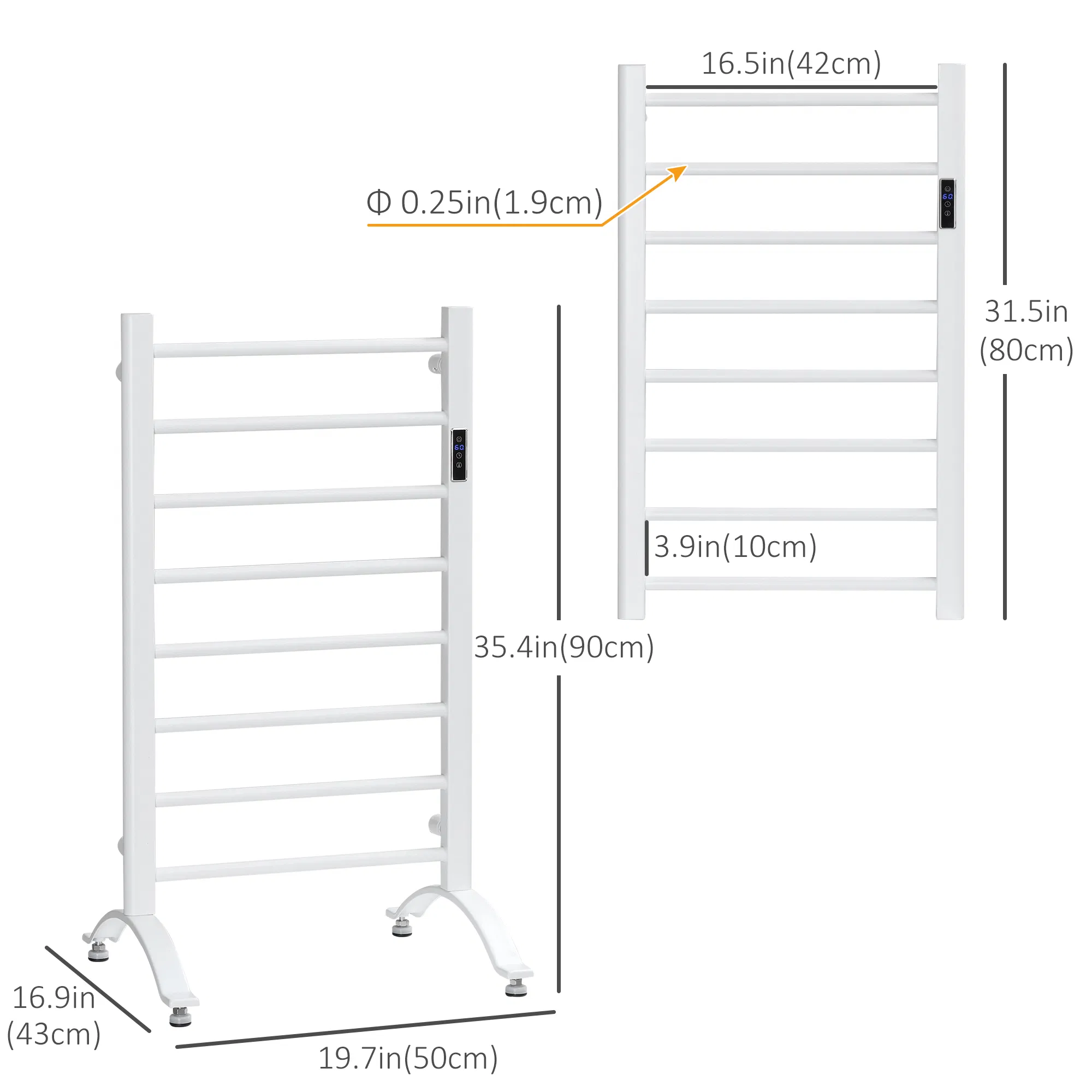 8-Bar Heated Towel Warmer Rack with Built-in Timer and LED Indicators, Wall Mounted & Free Standing Carbon Steel Electric Towel Bar with Adjustable Temperature, White photo 4