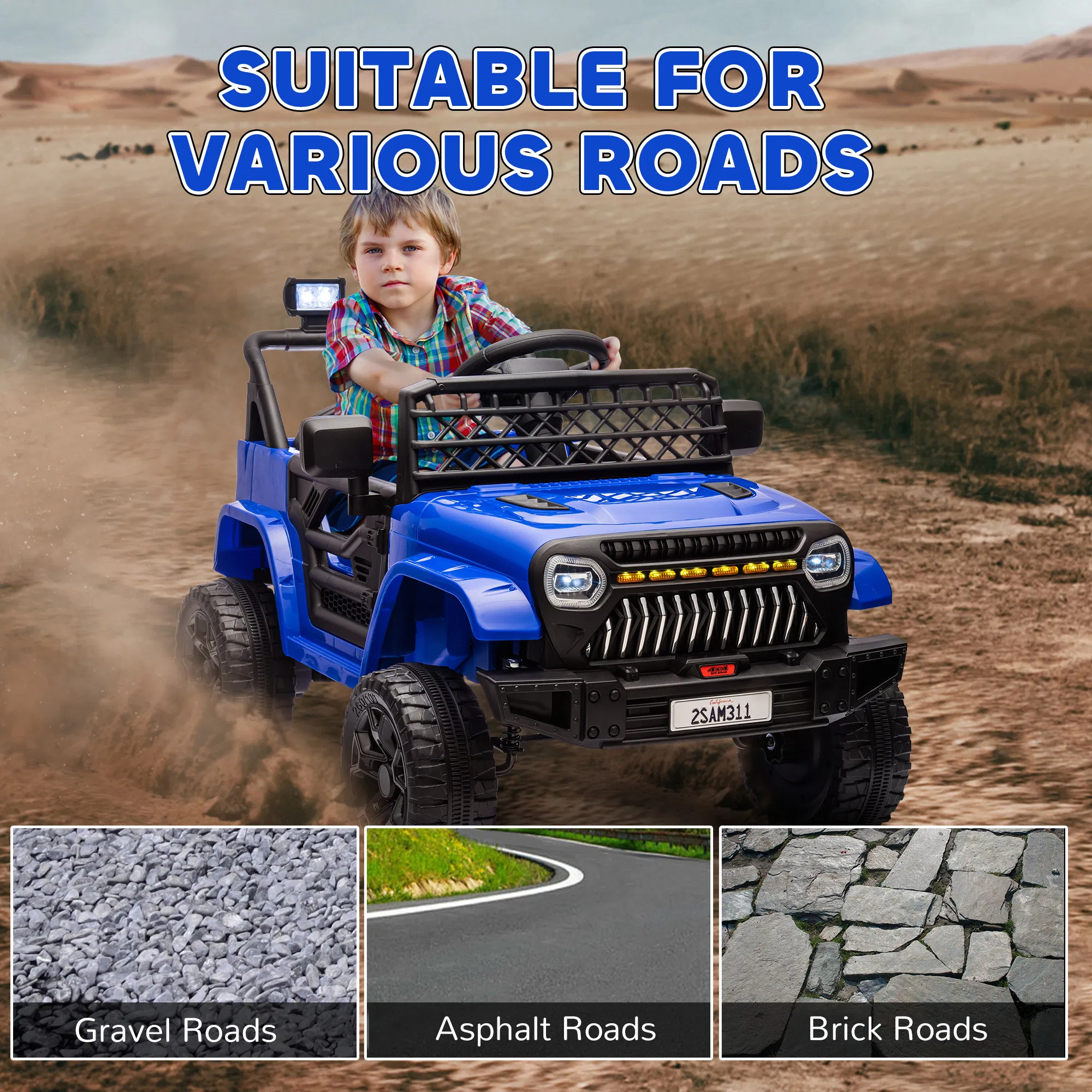12V Ride on Truck, Electric Car for Kids with Remote Control, Suspension, 3 Speeds, USB Music Headlights, Dark Blue photo 5