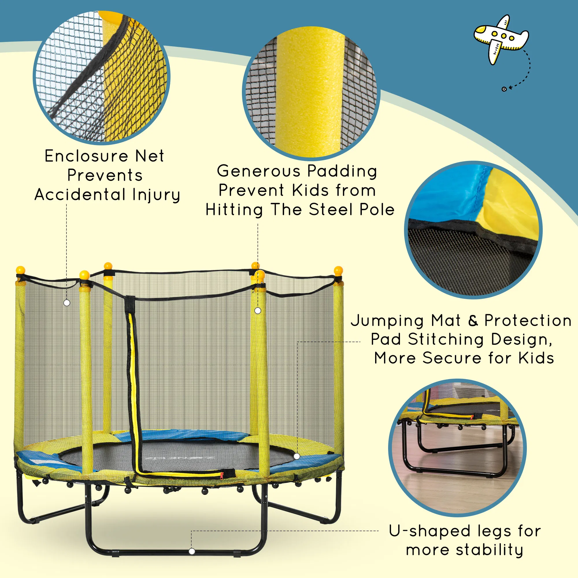 4.6FT Trampoline for Kids with Enclosure Net for Ages 3-10, Indoor Outdoor Use, Yellow photo 6