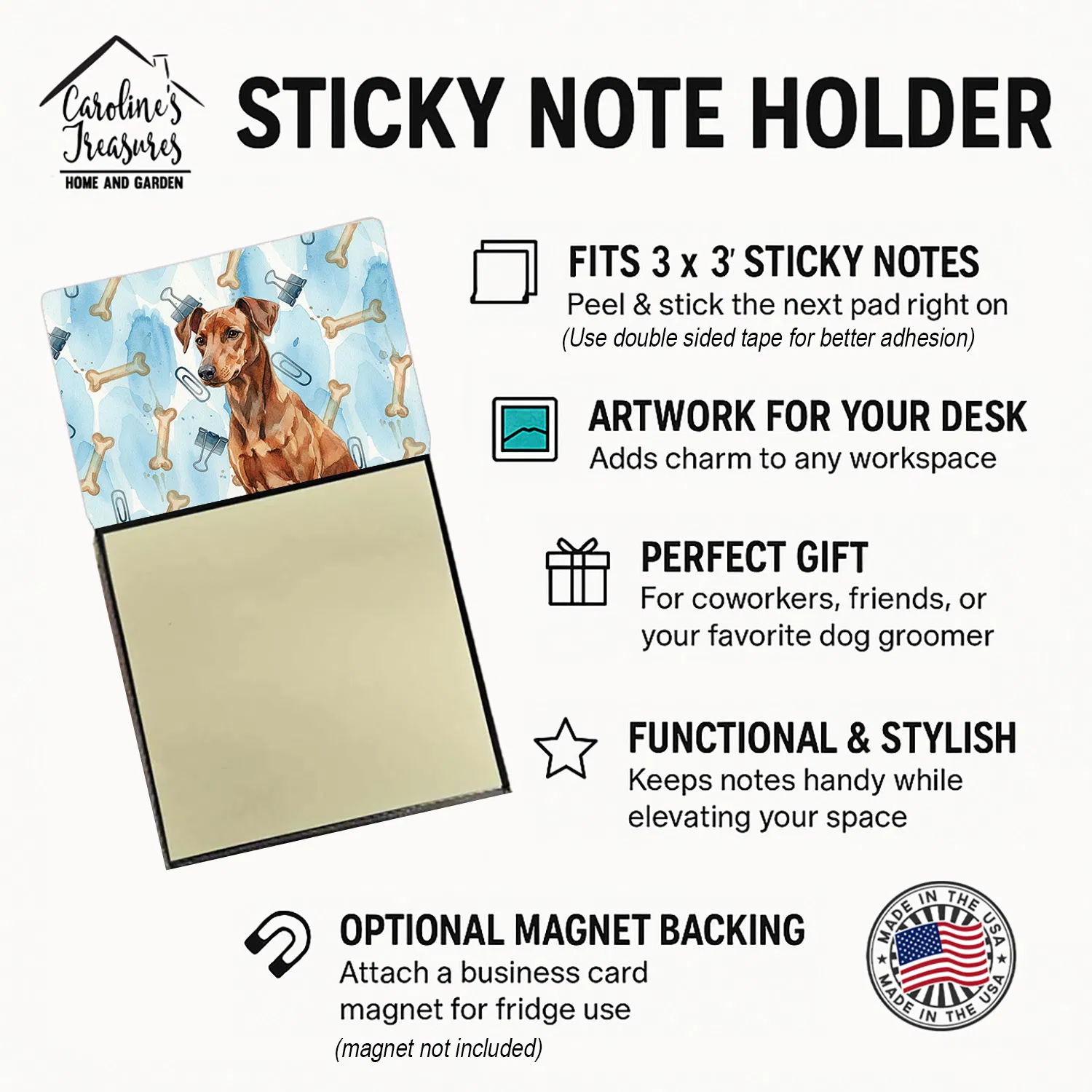 Red German Pinscher Coworker Watercolor Sticky Note Holder Refillable Dispenser Desk Accessory 3x3 Pad Gift photo 6