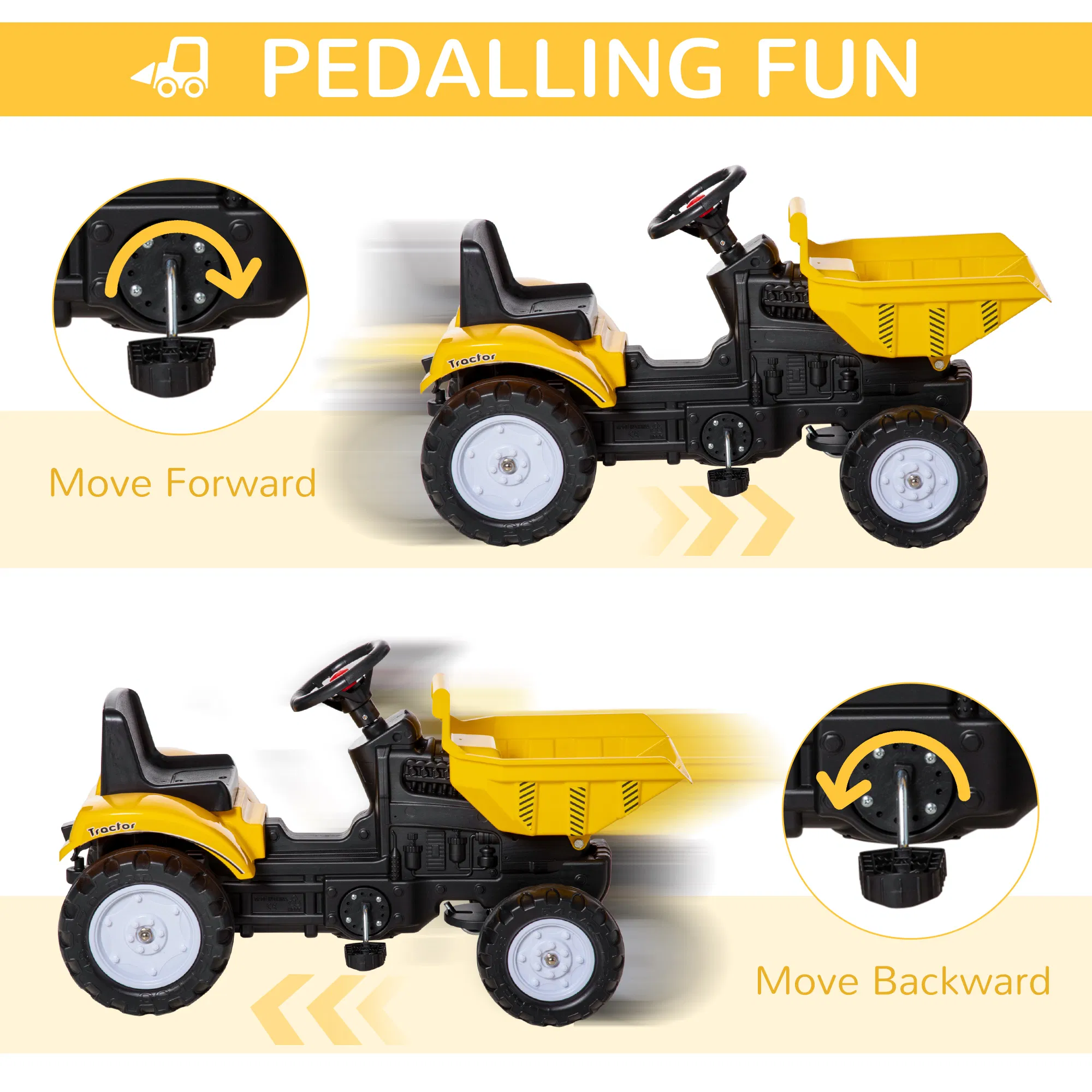 Ride on Toy Dump Truck for Kids, Pedal Construction Car with Detachable Trailer for 3 Year Old, Yellow photo 4