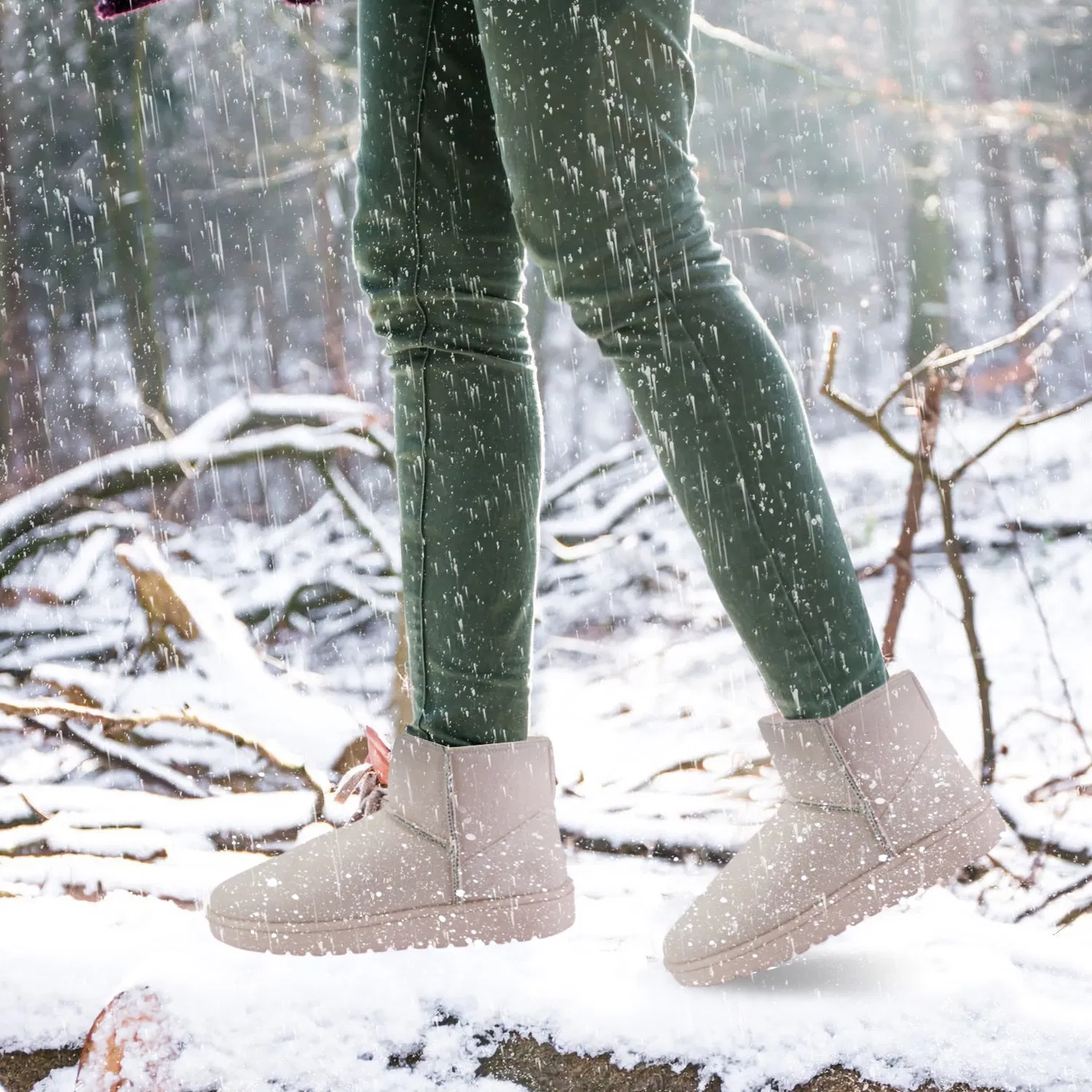 Women Lady Snow Boots Suede Mid-Calf Boot Shoe Short Plush Warm Lining Shoes w/ Anti-slip Rubber Base Knitting Design photo 4