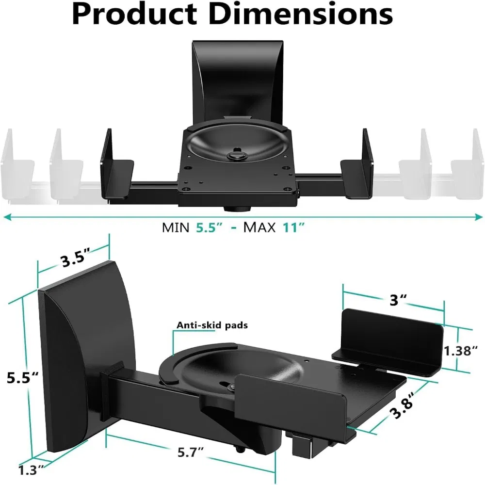 Speaker Wall Mount Adjustable Shelf Holder Swivel 180 Degree Bookshelf Brackets - 15 Inch Space for Speakers Pair Holds Upto 55lbs - WST 04-15 Pair photo 5
