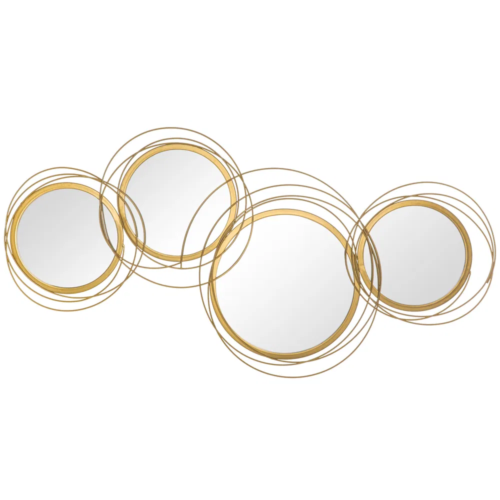 Metal Wall Art Gold Frame Circle Bathroom Mirror Decor Home Hanging Wall Sculptures for Living Room Bedroom Dining Room, 42.25" W x 22" H, Gold photo 7