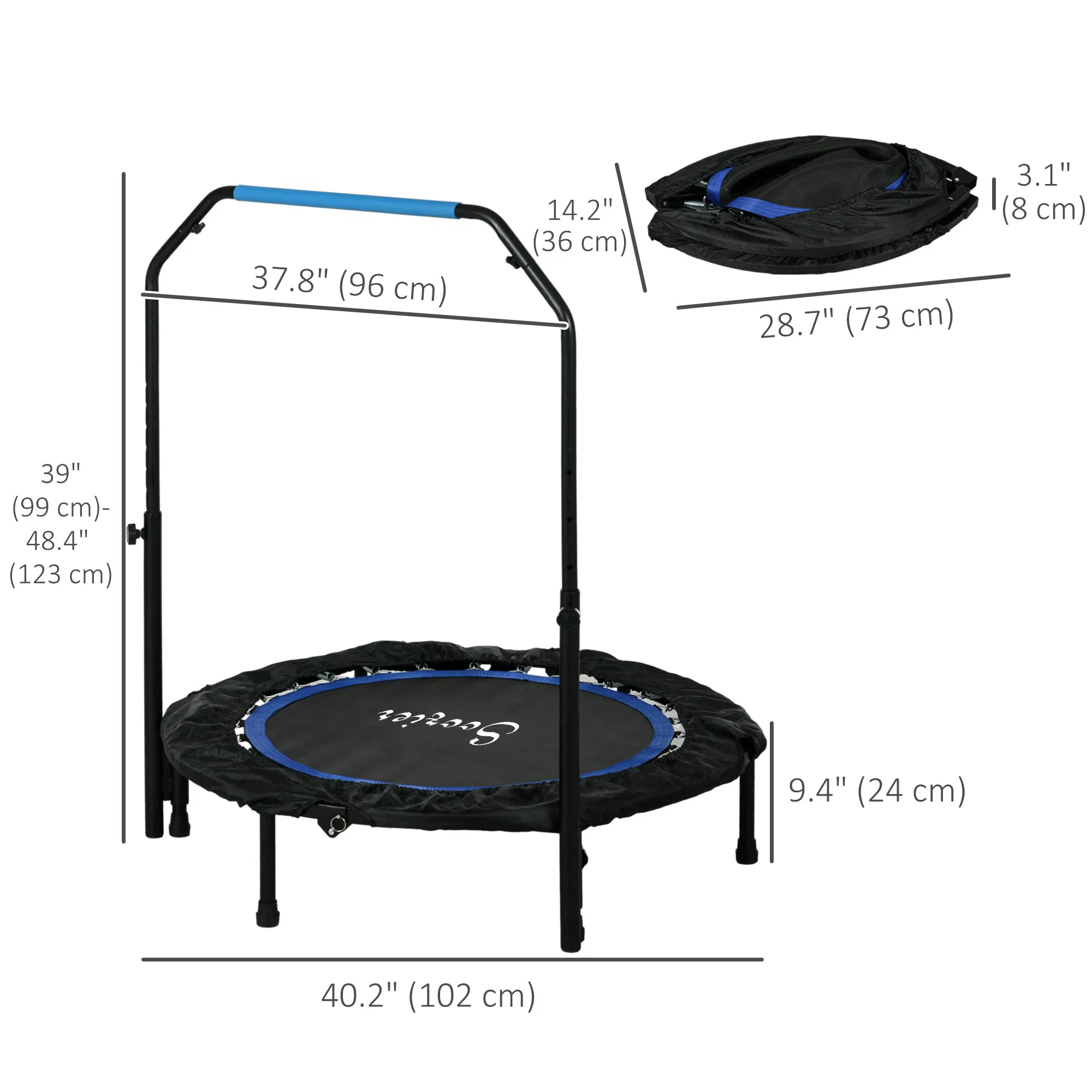 40" Foldable Mini Fitness Trampoline, with Adjustable Foam Handle, Blue photo 4