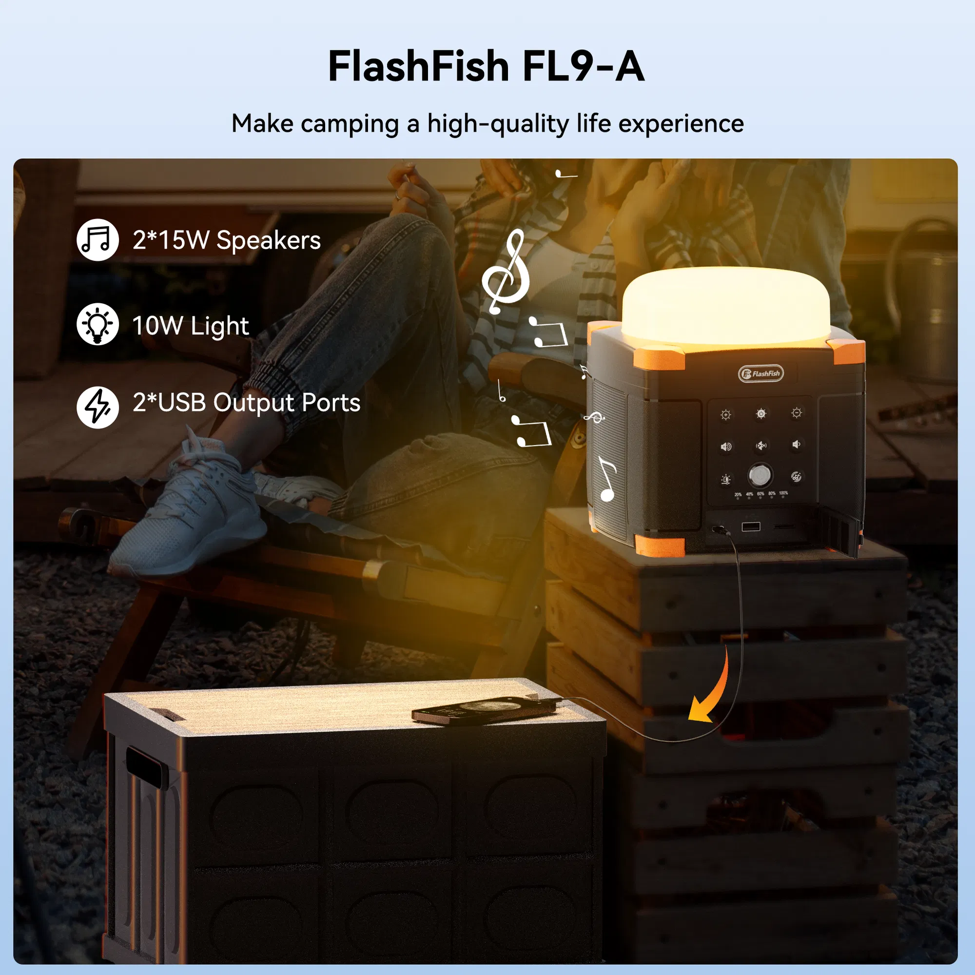 Flashfish FL9-A Multi-function Bluetooth Speaker | 56Wh Power Bank | Camping Light, 360° Surround Sound, USB-C, Bluetooth 5.0, 3-in-1 Power/Speaker/Home, Party, Outdoor Lighting photo 4