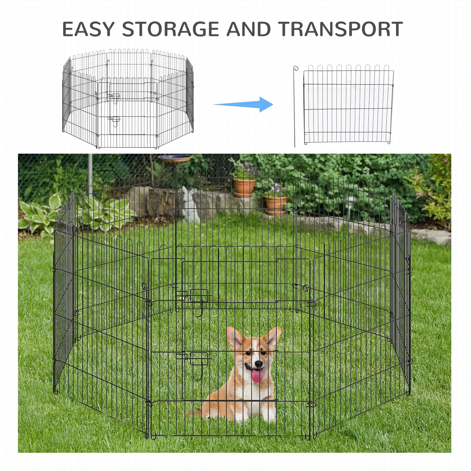 30inch 8-Panel Octagon Pet Exercise Playpen Crate Foldable Dog Cage Pen Puppy Kennel, Black photo 4