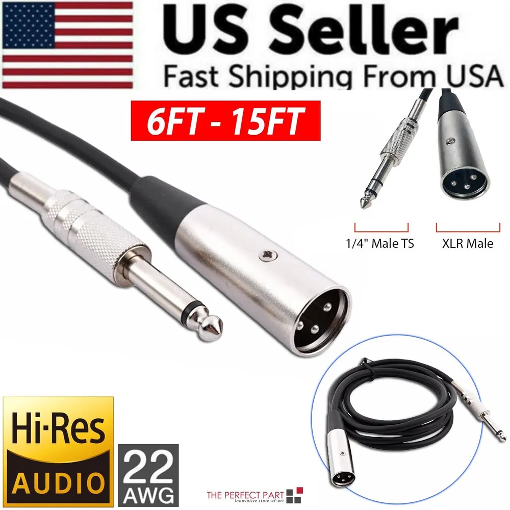 XLR 3-Pin Male To 1/4" Plug TS Microphone Mono Cable Unbalanced Shielded Audio photo 3
