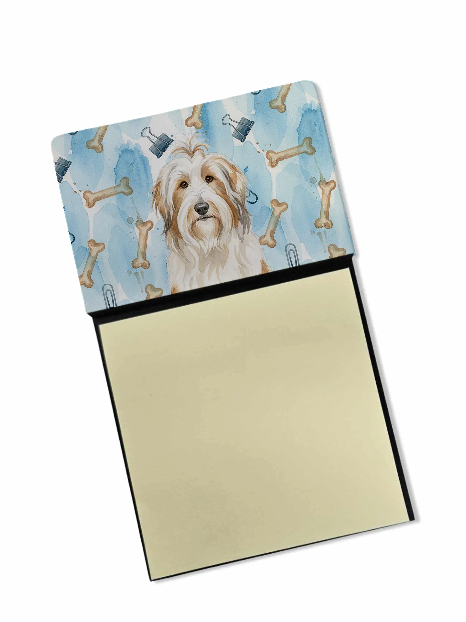 White and Tan Bearded Collie Coworker Watercolor Sticky Note Holder Refillable Dispenser Desk Accessory 3x3 Pad Gift photo 1