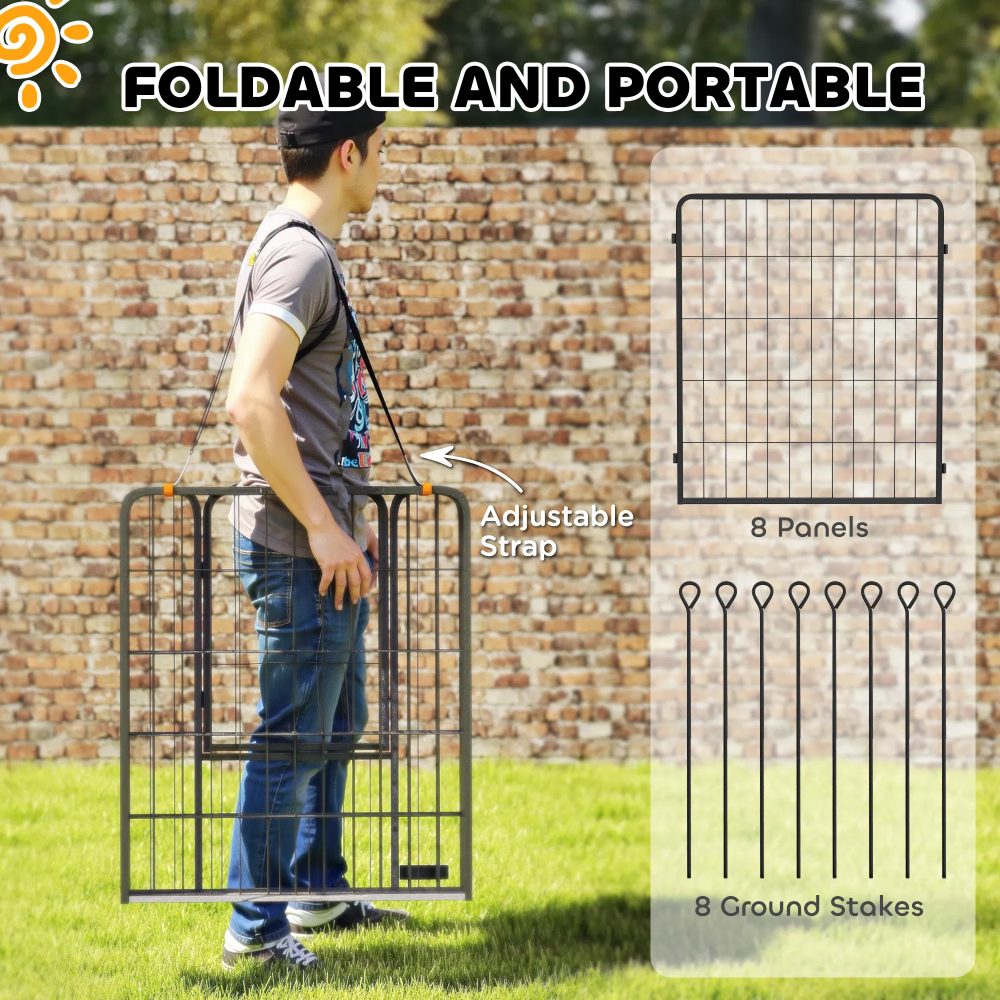 31.5" Dog Playpen Indoor Outdoor, Portable Foldable 8 Panels Pet Playpen with Door & Strap for Medium Dogs photo 3