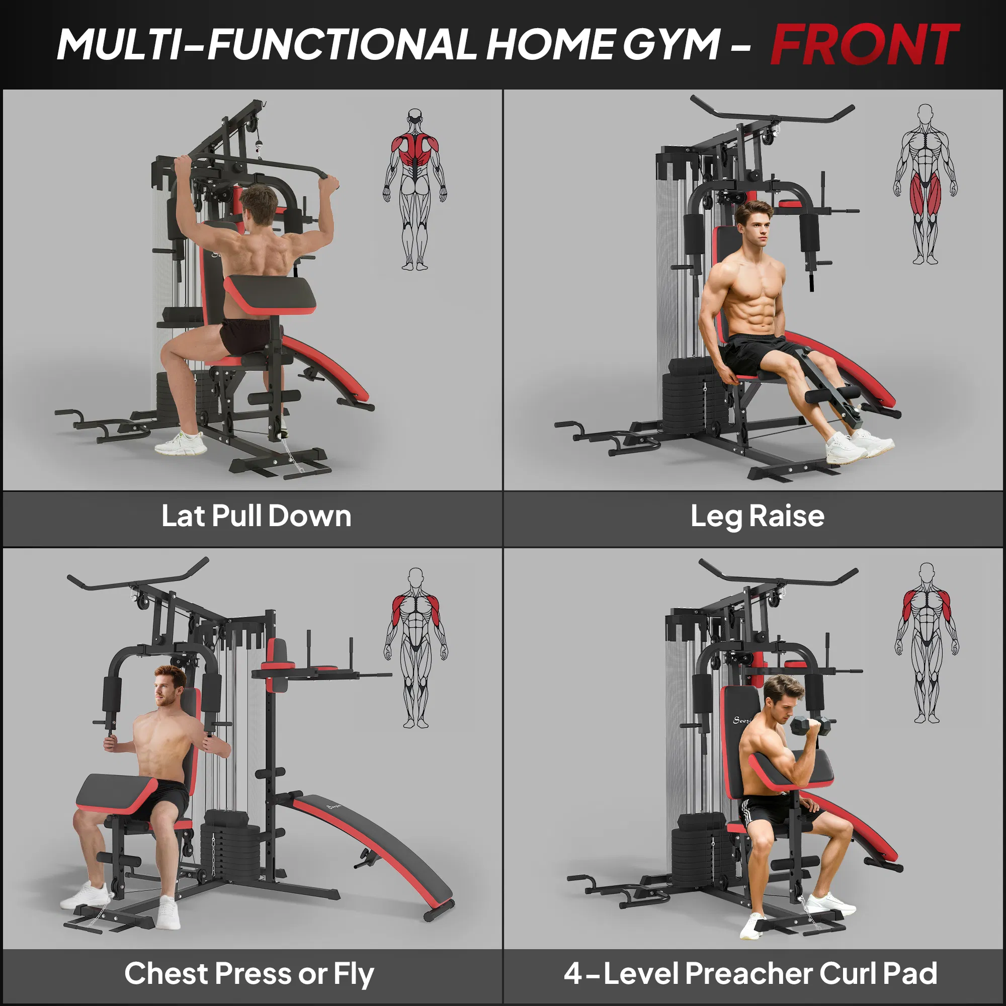 Multi Home Gym Equipment, Workout Station with Sit up Bench, Push up Stand, Dip Station, 99lbs Weights photo 3