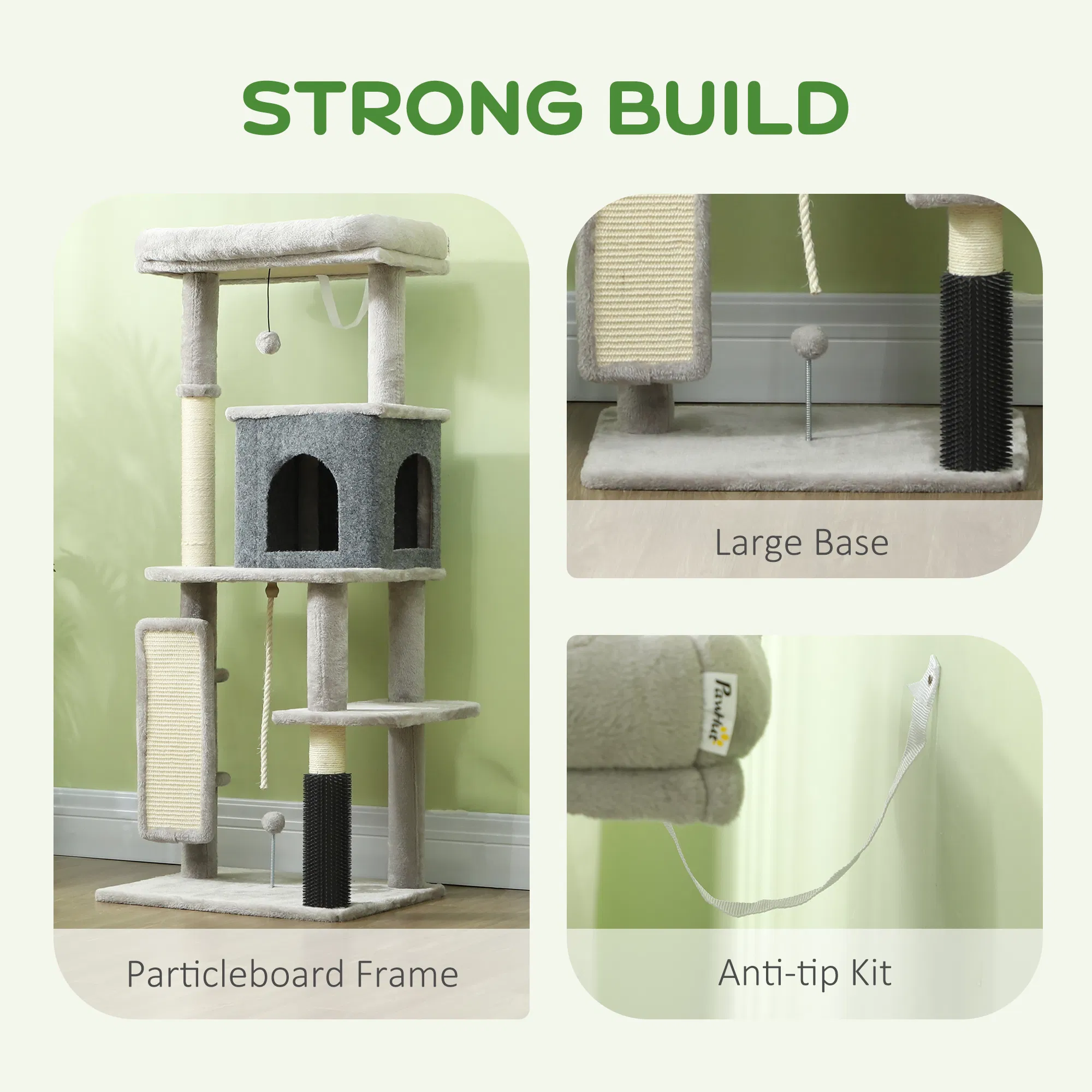52 Inch Cat Tree with Scratching Posts, Cat Bed, Condo, Grooming Brush, Jumping Platforms, Toy Balls, Anti-tip Kit photo 2