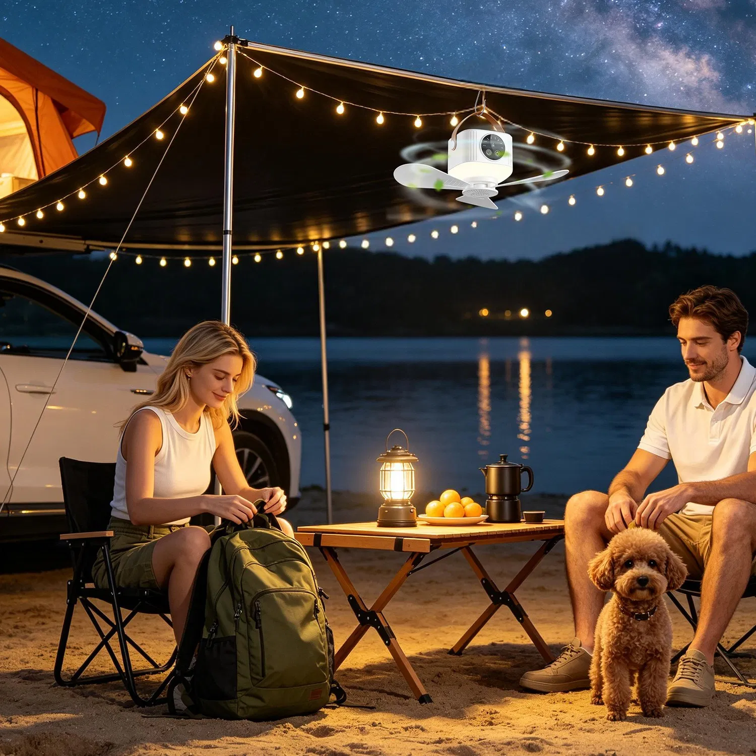 Portable Tent Ceiling Fan Built-in LED Lantern Remote Controlled Timing Fan Light for Camping Beach RV Indoor Use photo 4