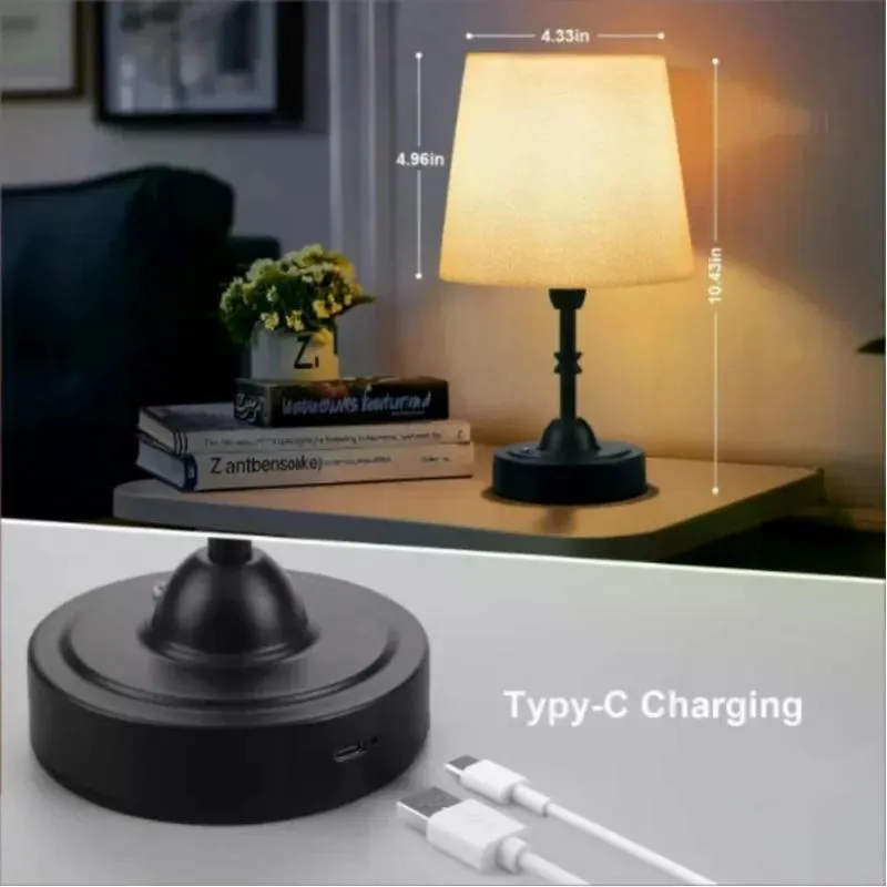 Cordless Touch Dimmable Table Lamp, Fabric Shade Portable Rechargeable LED Bedside Night Lamp, Warm Ambient Light for Bedroom Restaurant Home Decor photo 4