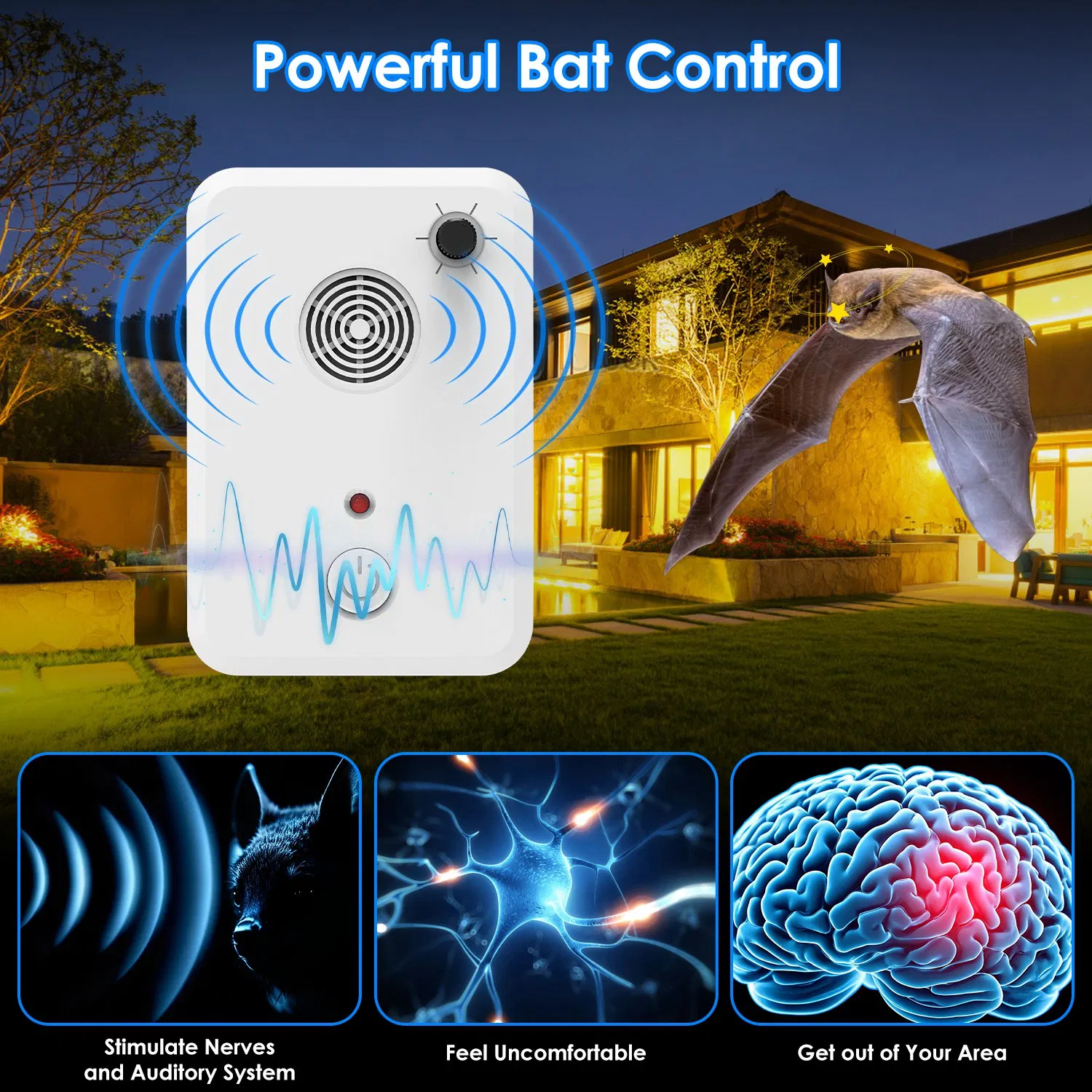 4 Packs Ultrasonic Pest Repeller, 1-75KHz 6 Adjustable Levels for Bats Birds Mice, Humane Indoor Pest Control photo 4