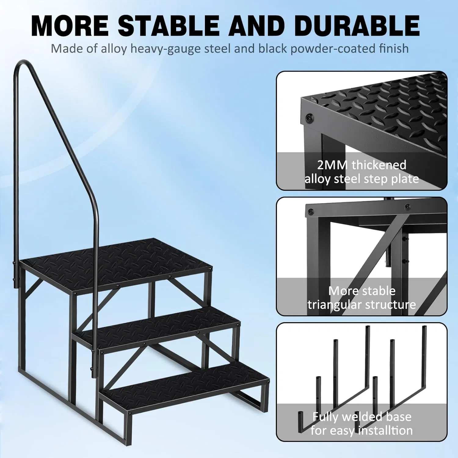 Swimming Pool Ladder Above Ground Pools,3 Step Stool Ladder with Handrails, 440 lb Capacity SPA Steps, Heavy Duty Hot Tub Steps for Home Outdoor, Stairs Deck photo 3